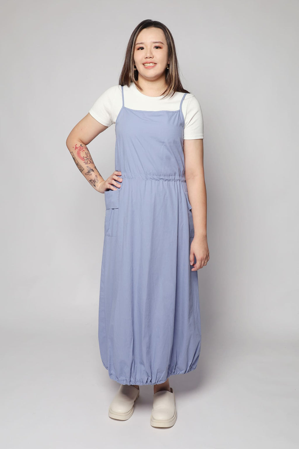 Bailey Pinafore Dress in Blue