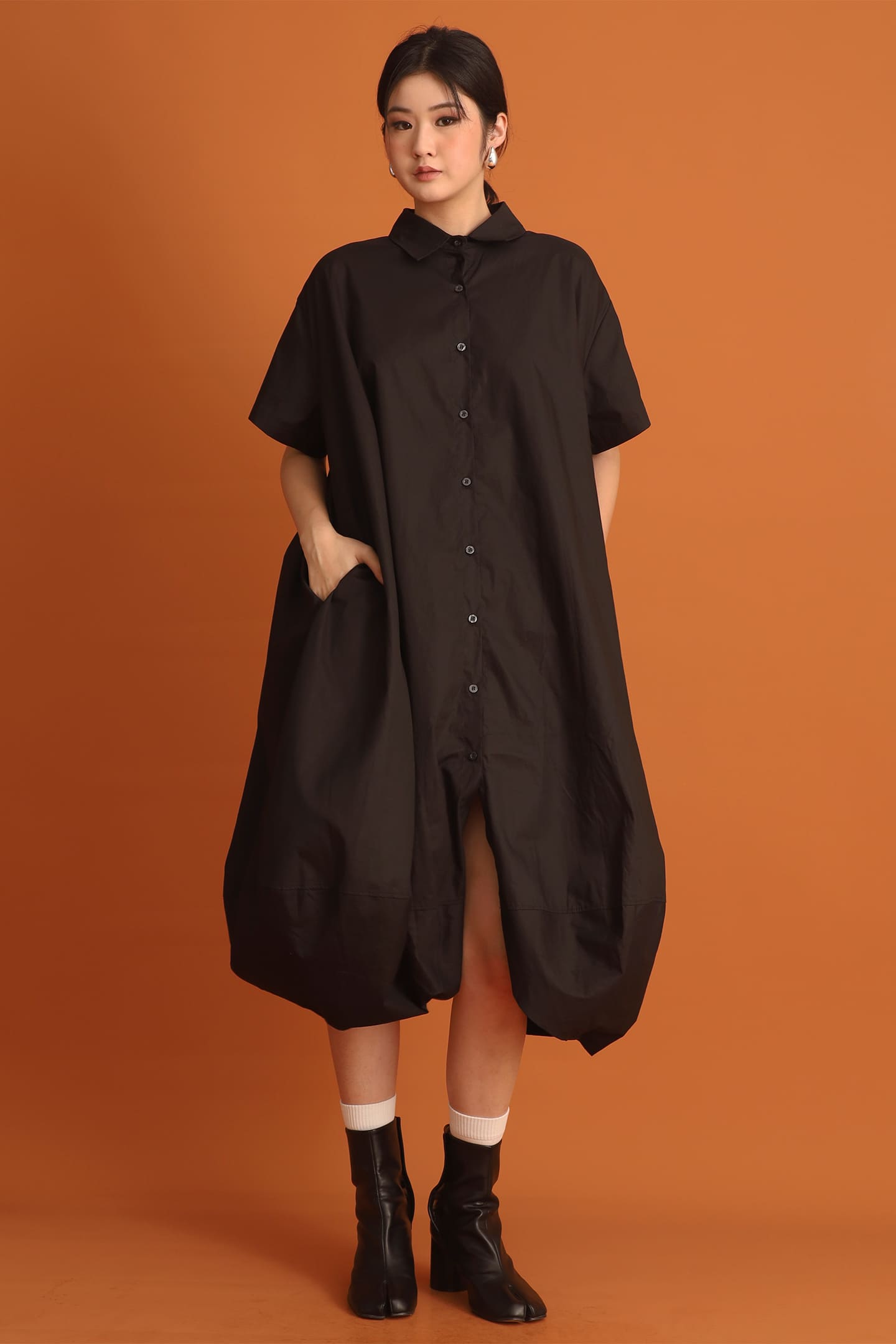 CHOSEN - Chang Bubble Shirt Dress in Black
