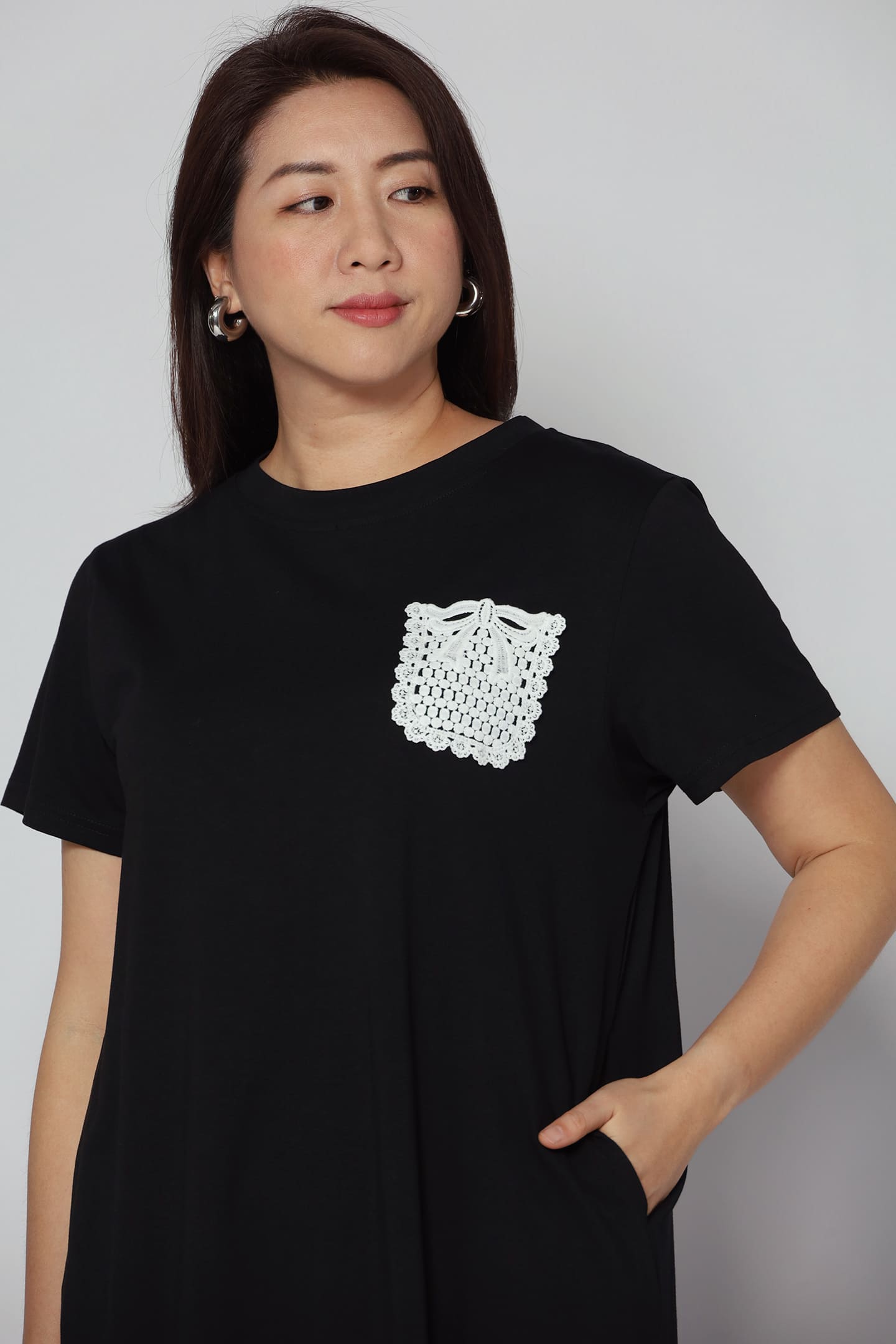 Louisa Crochet Pocket Dress in Black