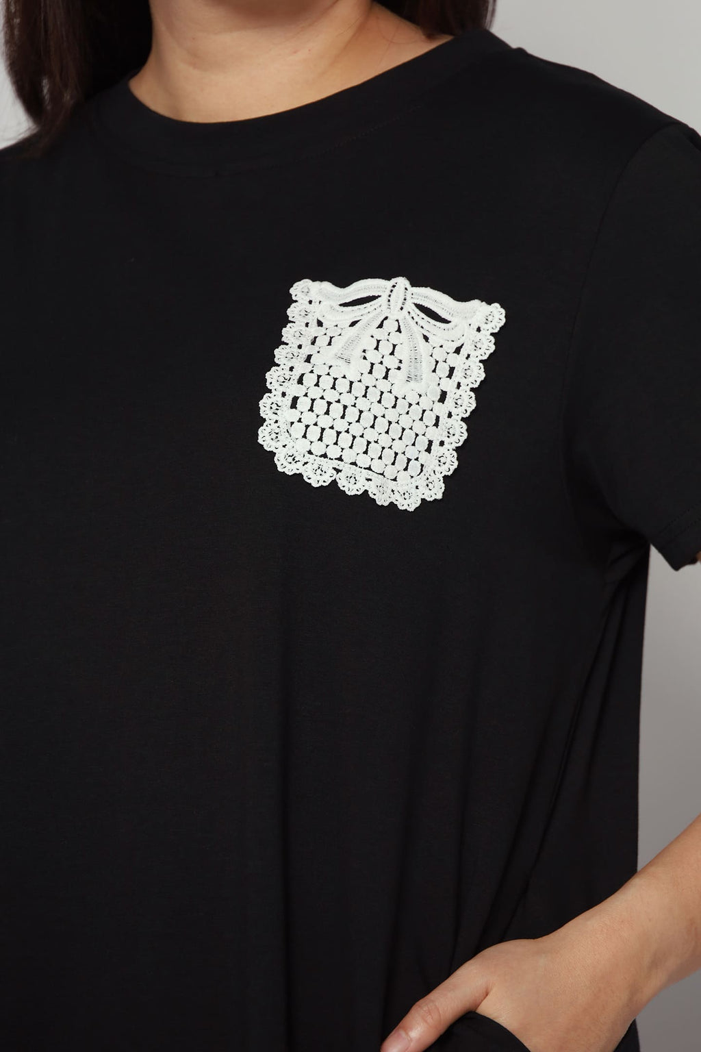 Louisa Crochet Pocket Dress in Black
