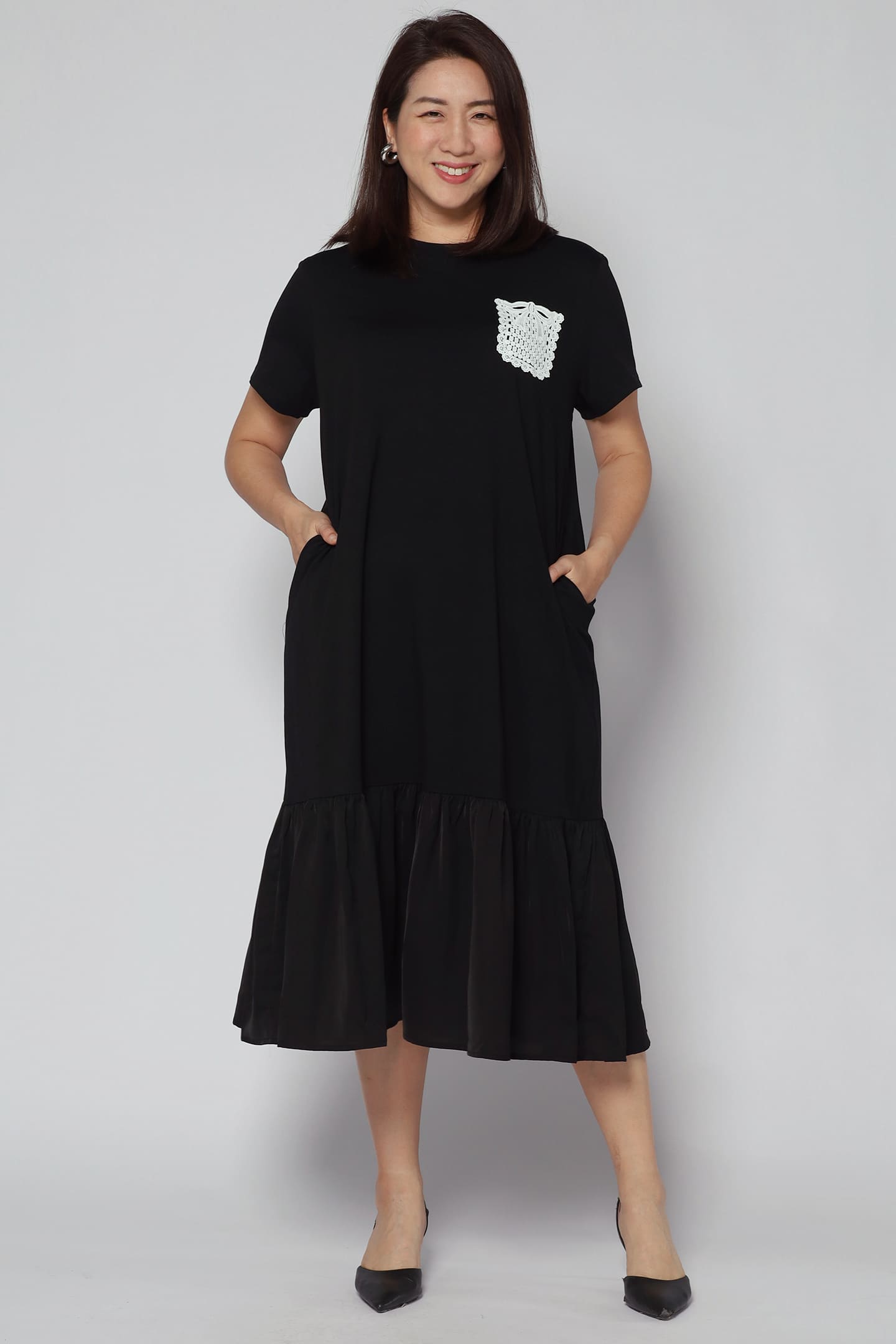 Louisa Crochet Pocket Dress in Black