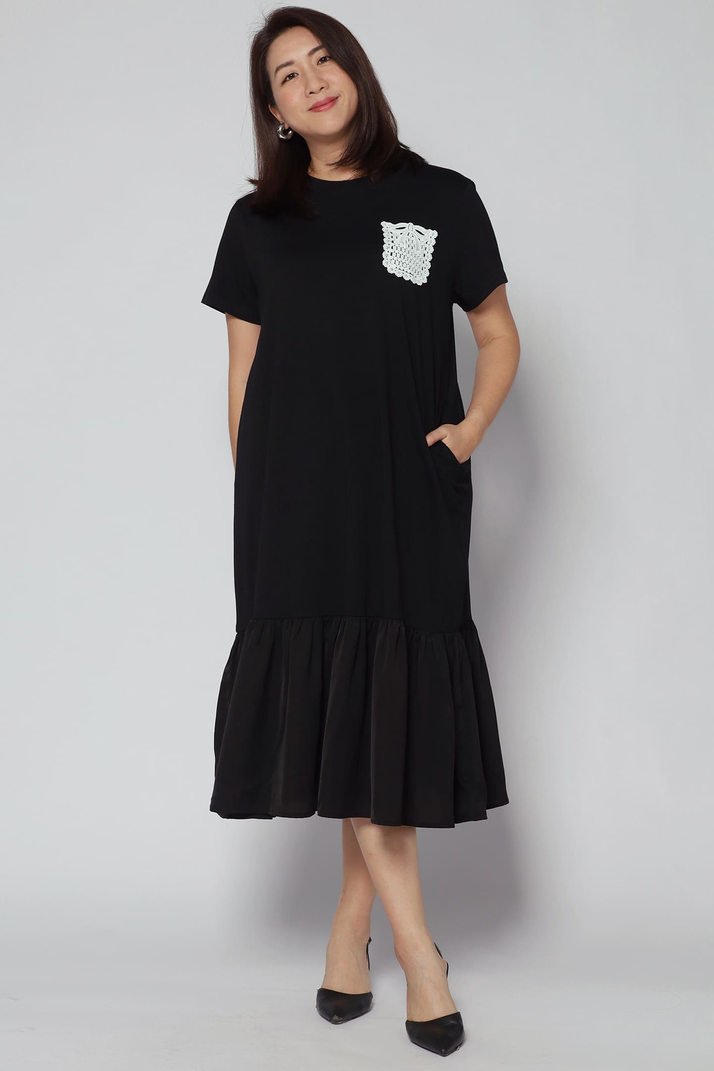Louisa Crochet Pocket Dress in Black