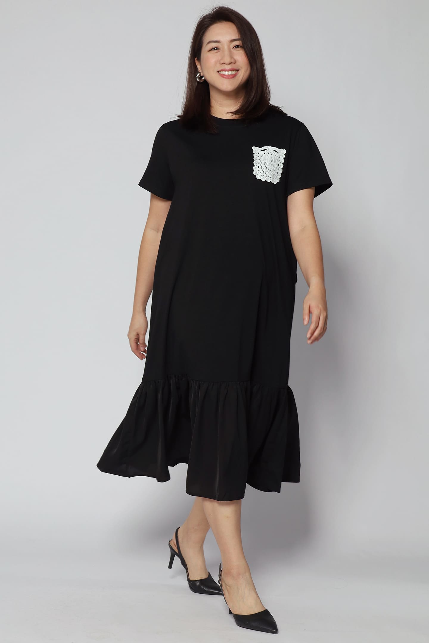Louisa Crochet Pocket Dress in Black