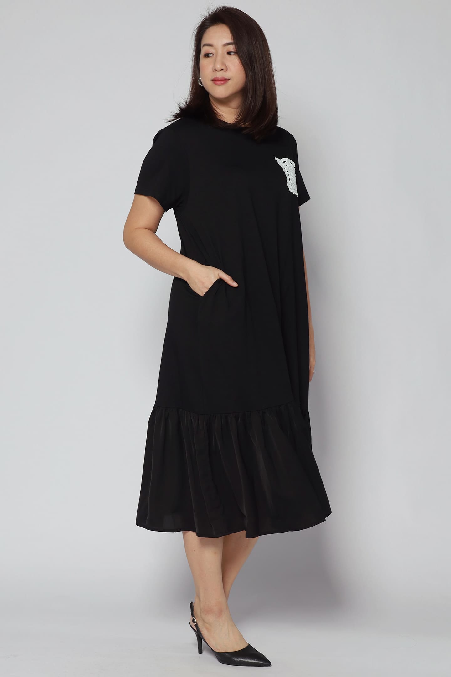 Louisa Crochet Pocket Dress in Black