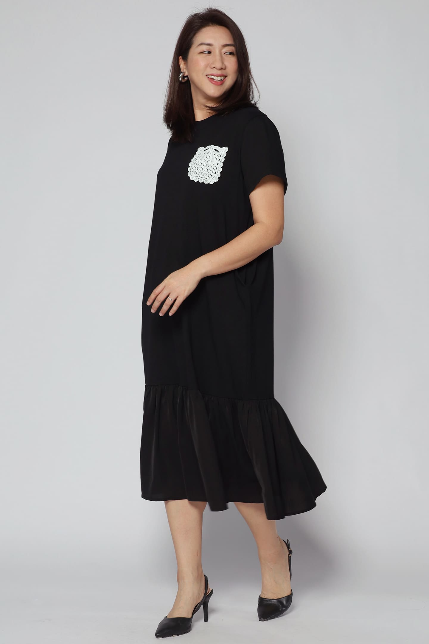 Louisa Crochet Pocket Dress in Black