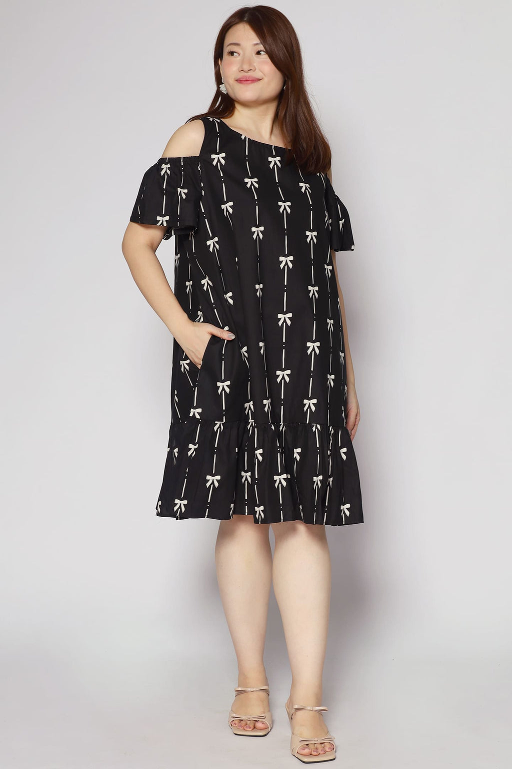 Mary Jane Cold Shoulder Dress in Ribbon Embroidery