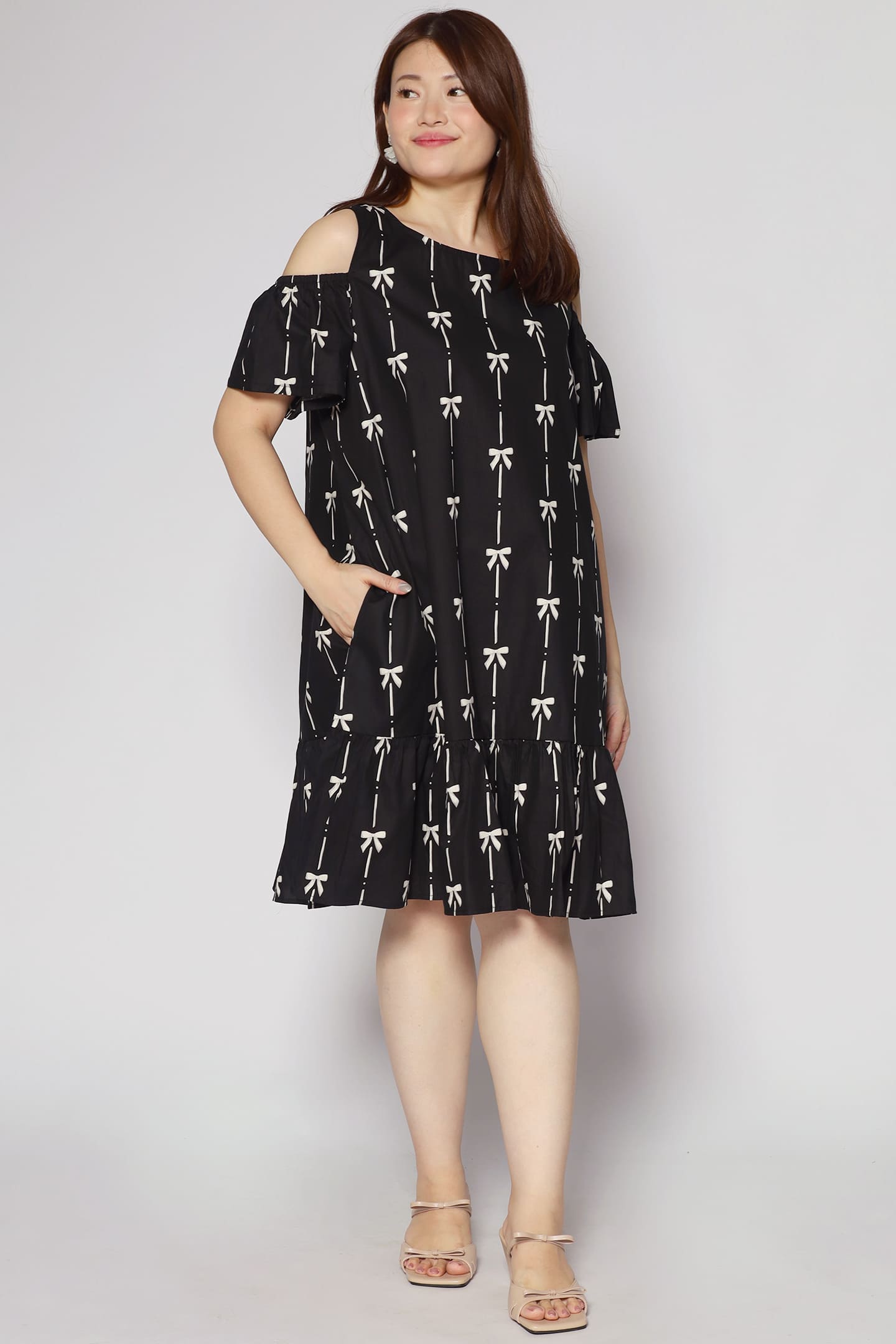 Mary Jane Cold Shoulder Dress in Ribbon Embroidery