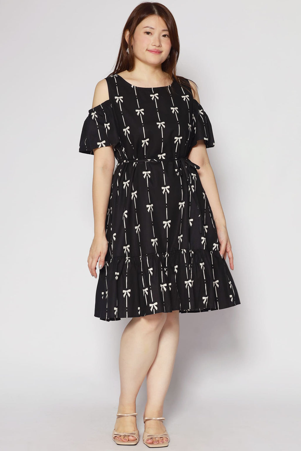 Mary Jane Cold Shoulder Dress in Ribbon Embroidery