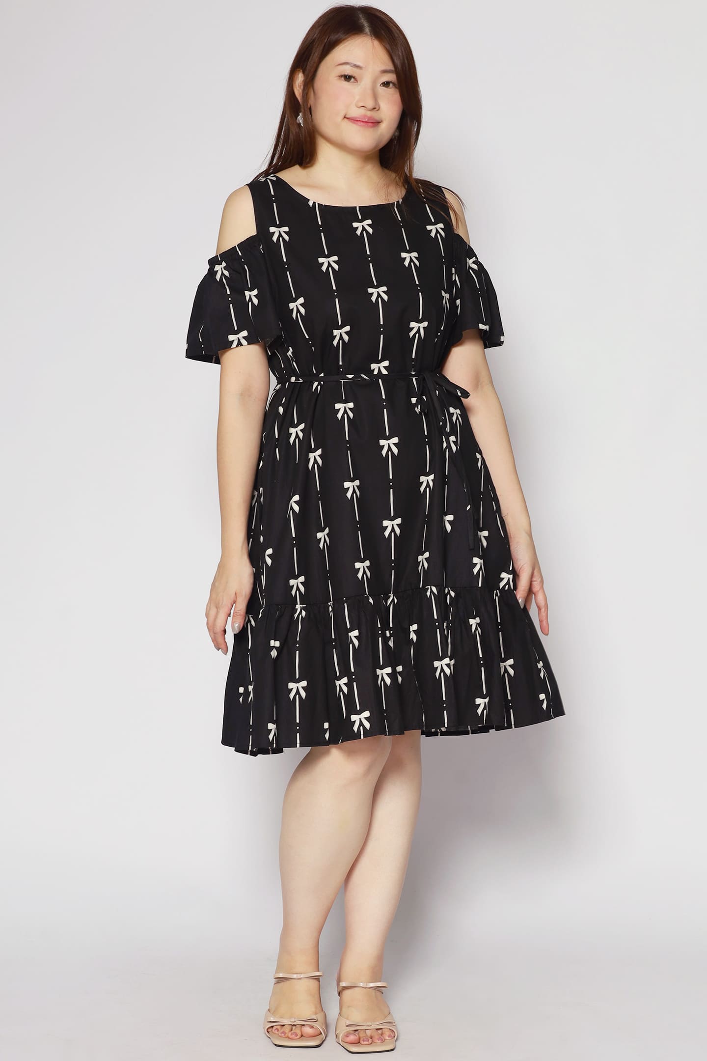 Mary Jane Cold Shoulder Dress in Ribbon Embroidery