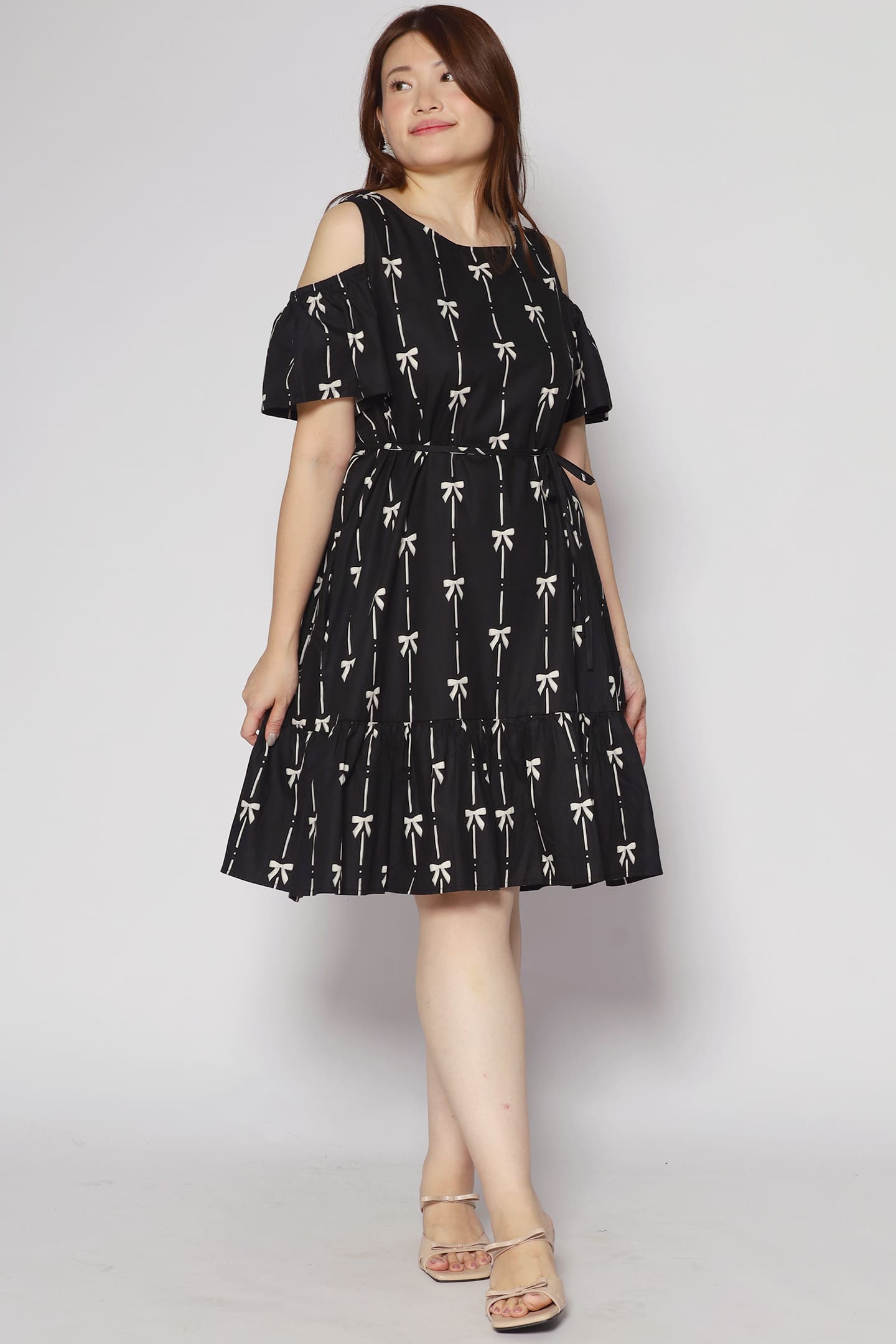 Mary Jane Cold Shoulder Dress in Ribbon Embroidery