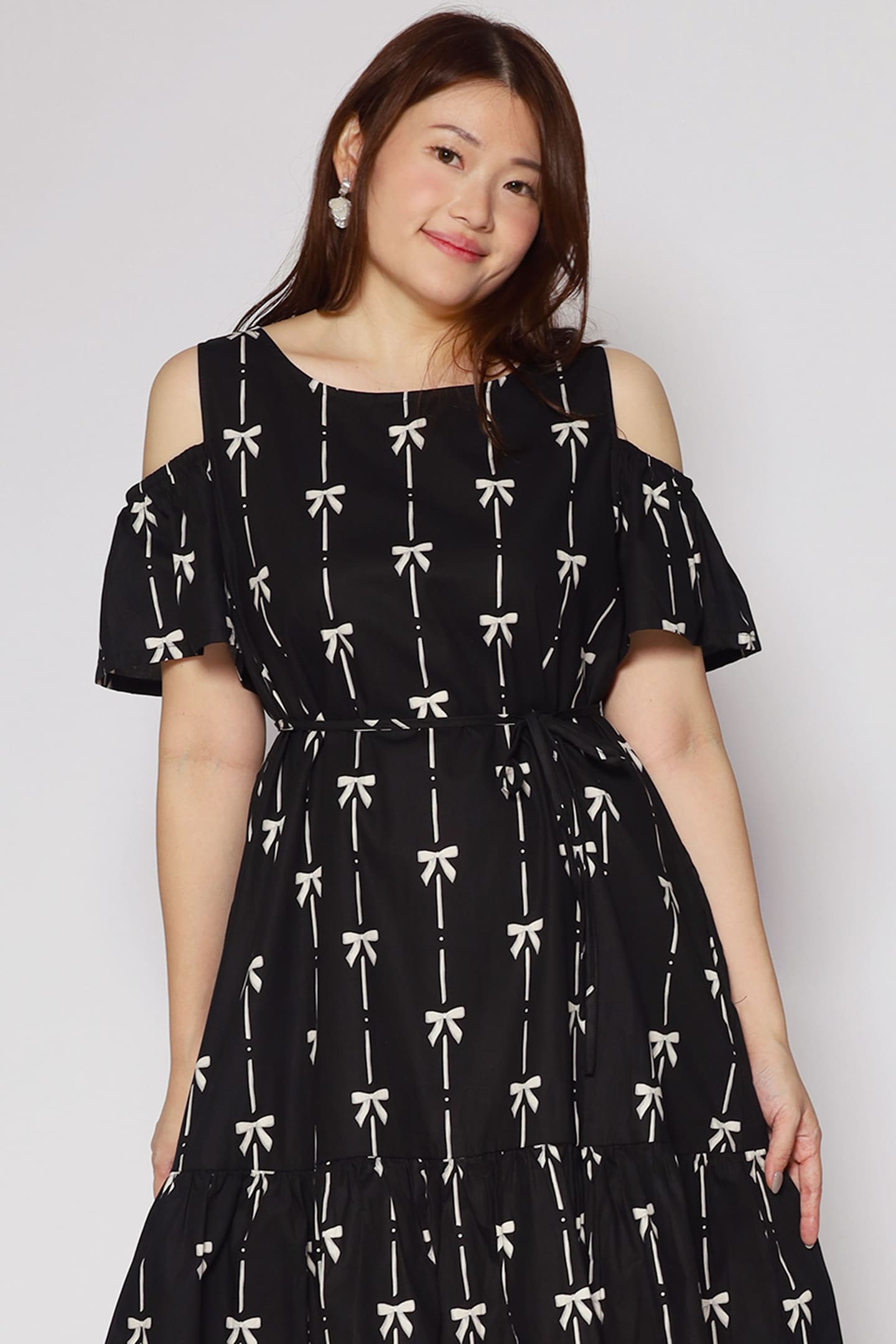 Mary Jane Cold Shoulder Dress in Ribbon Embroidery