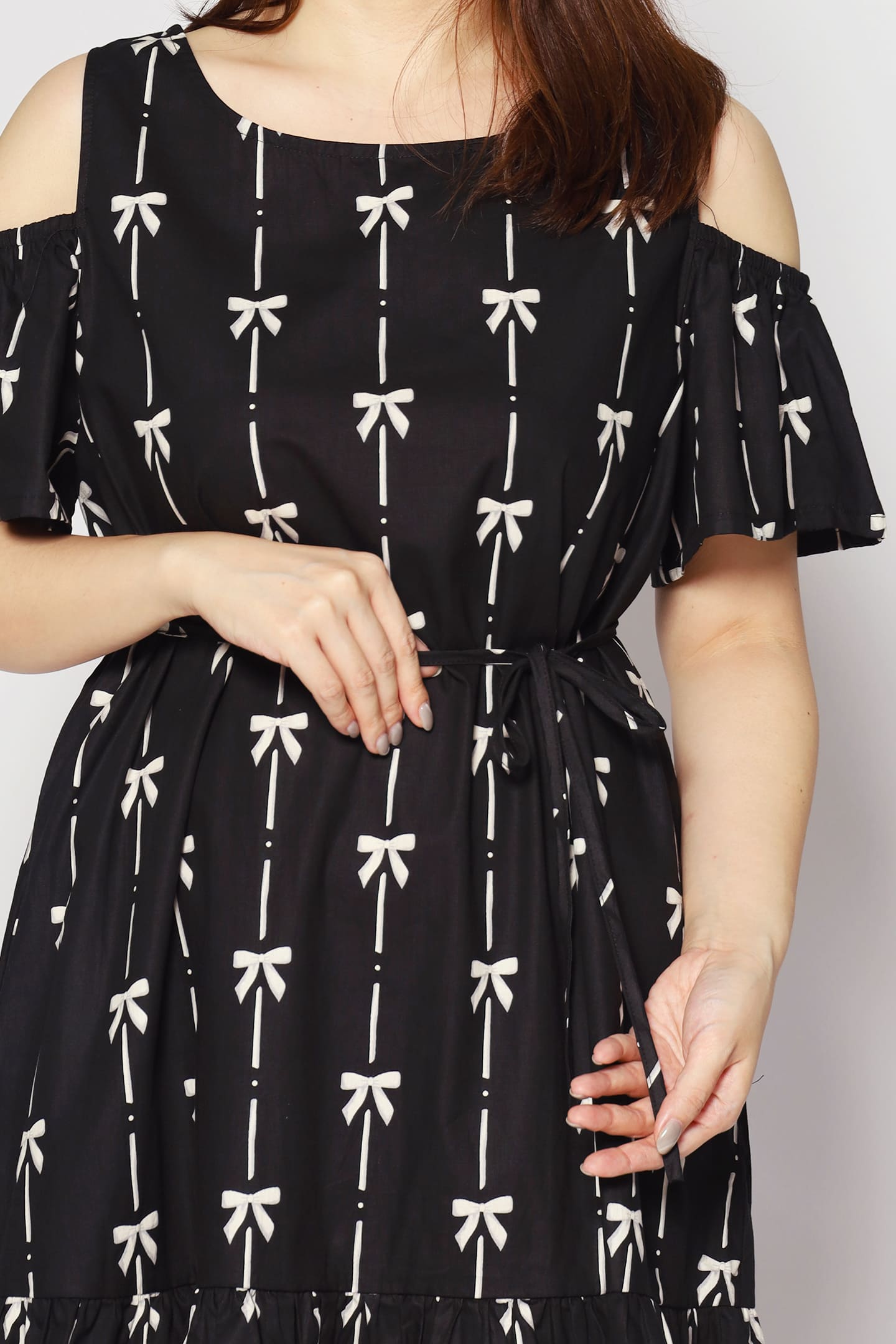 Mary Jane Cold Shoulder Dress in Ribbon Embroidery