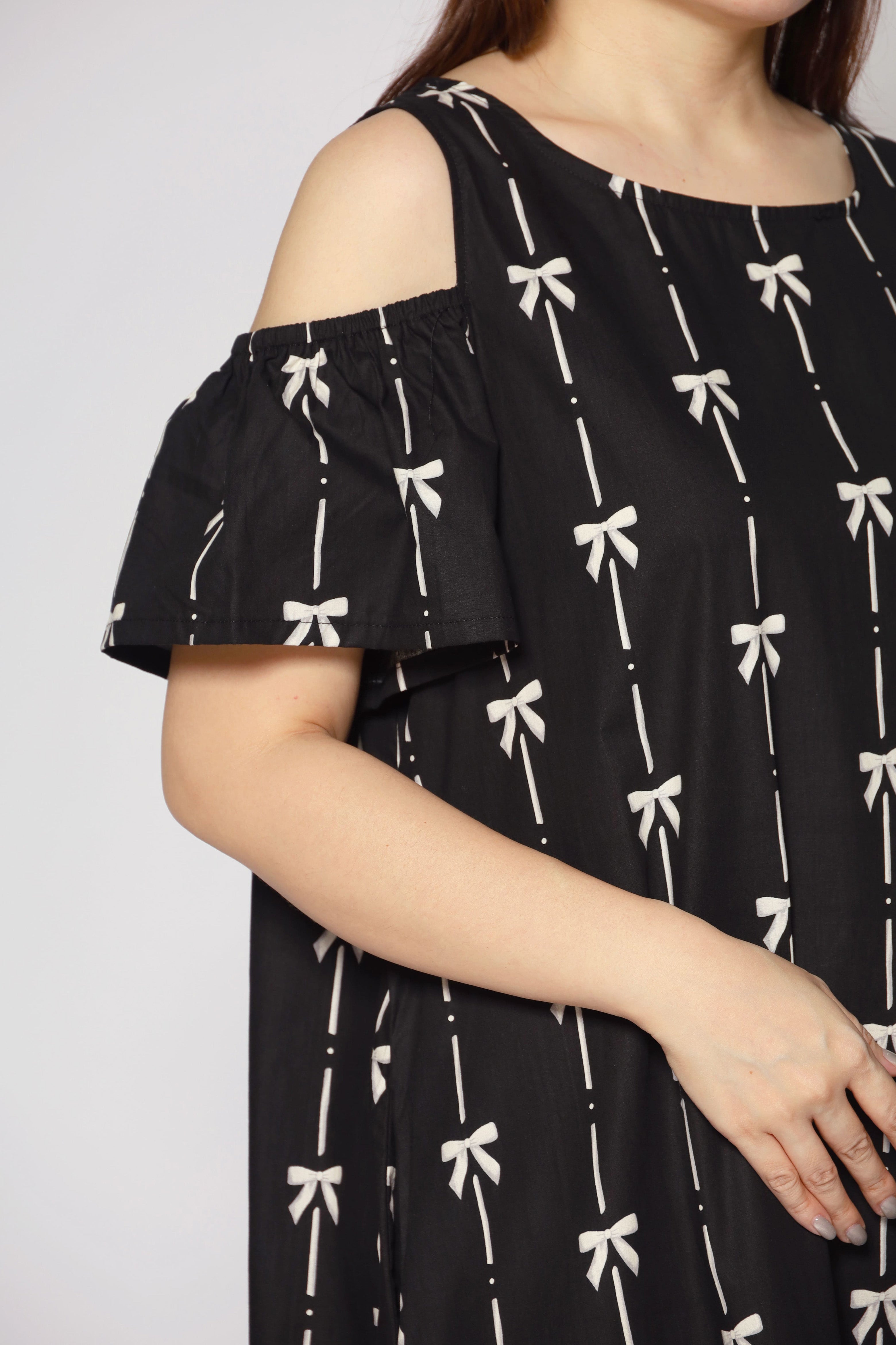 Mary Jane Cold Shoulder Dress in Ribbon Embroidery