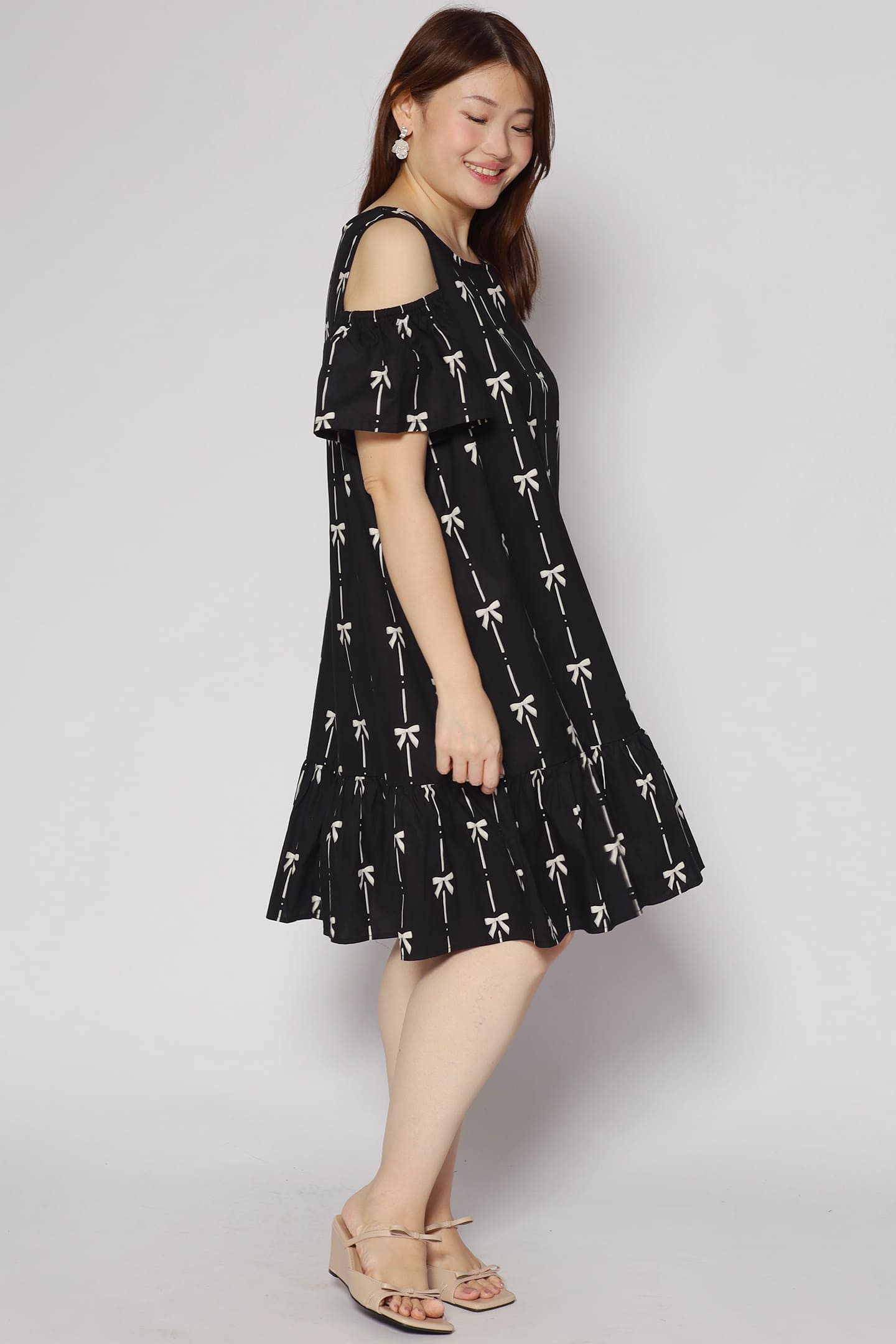 Mary Jane Cold Shoulder Dress in Ribbon Embroidery