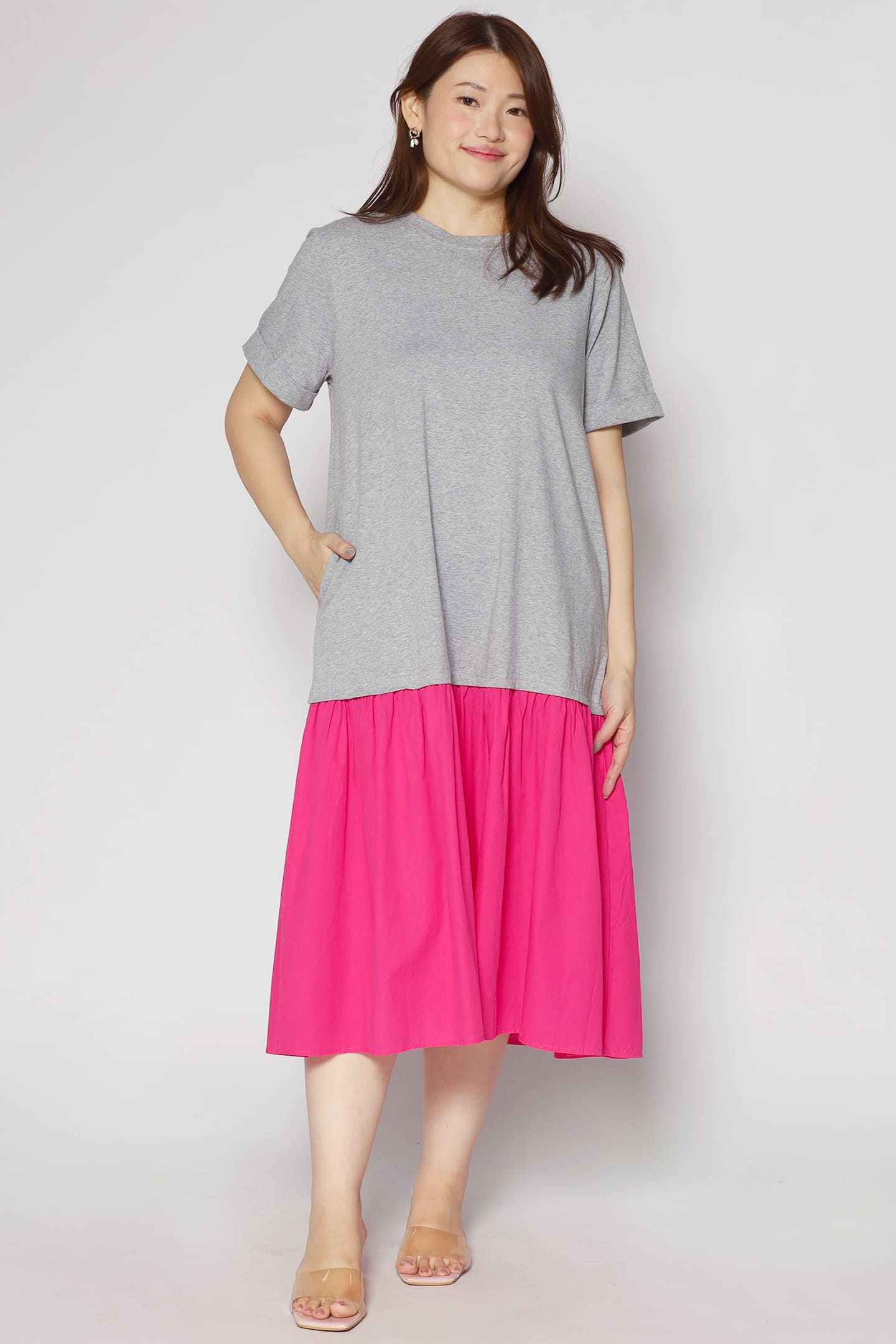 Sammie Colourblock Dress in Grey Pink