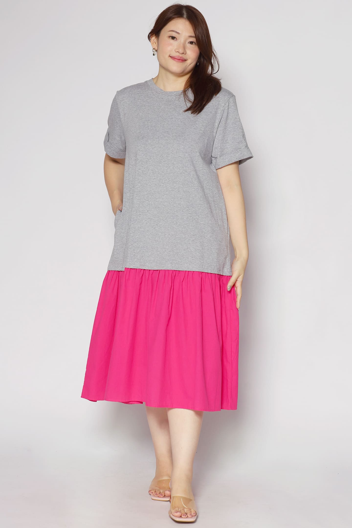 Sammie Colourblock Dress in Grey Pink