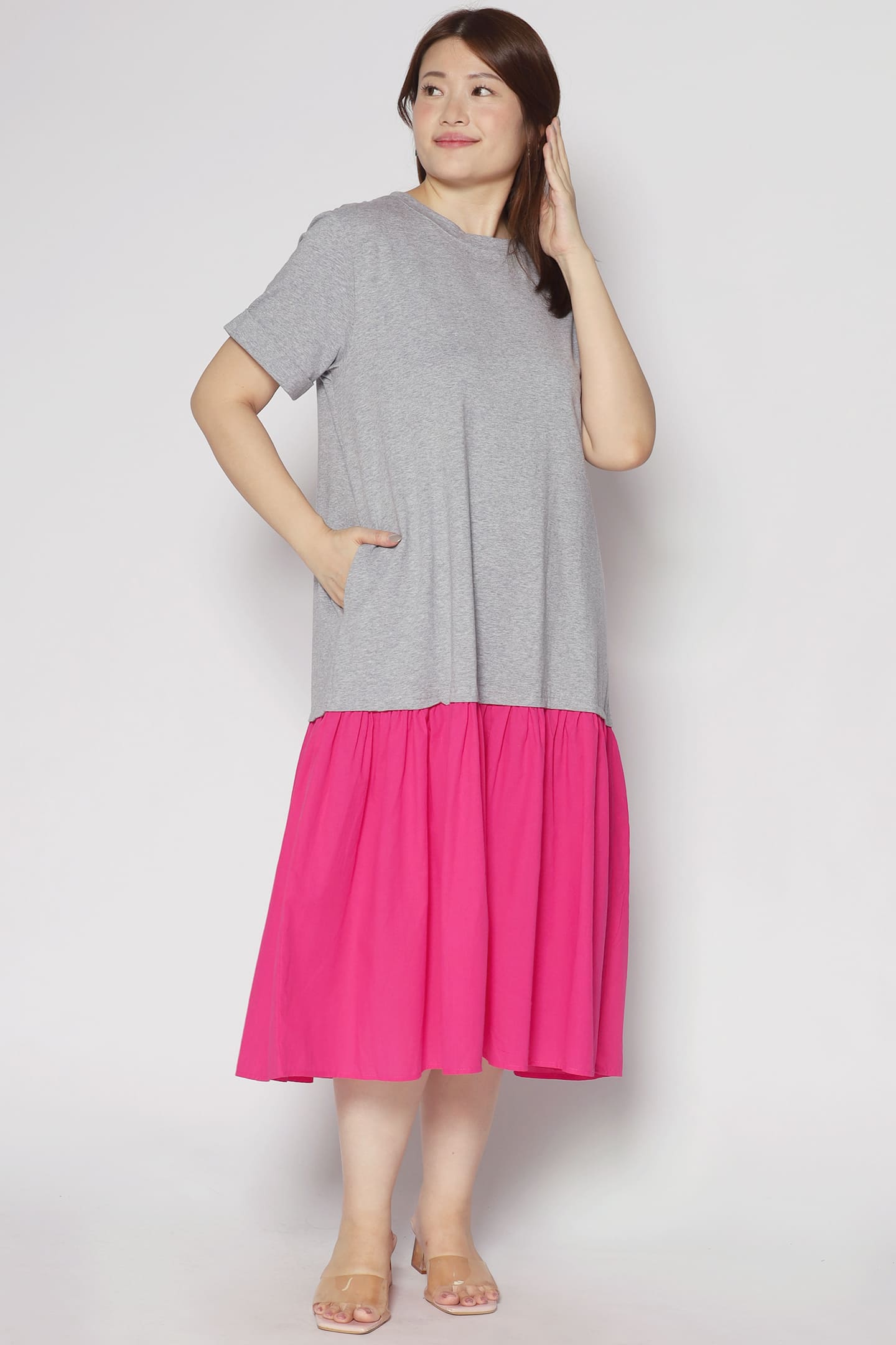 Sammie Colourblock Dress in Grey Pink