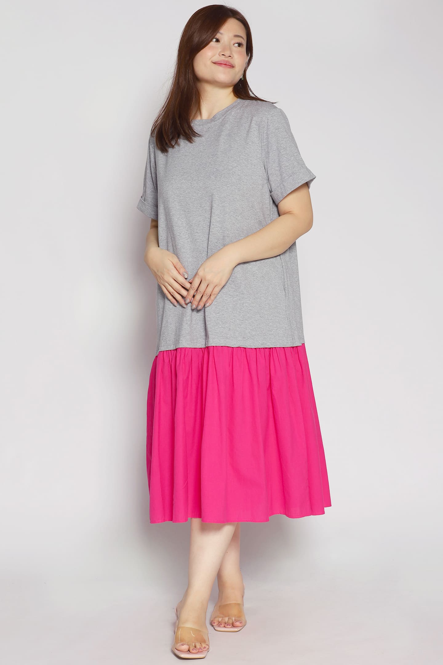 Sammie Colourblock Dress in Grey Pink