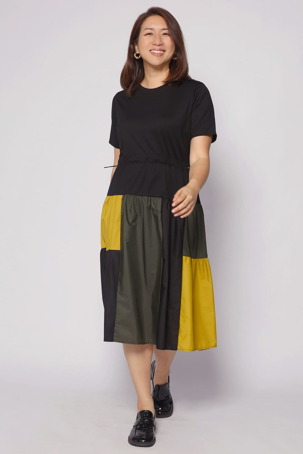 Tania Colourblock Dress in Yellow Green