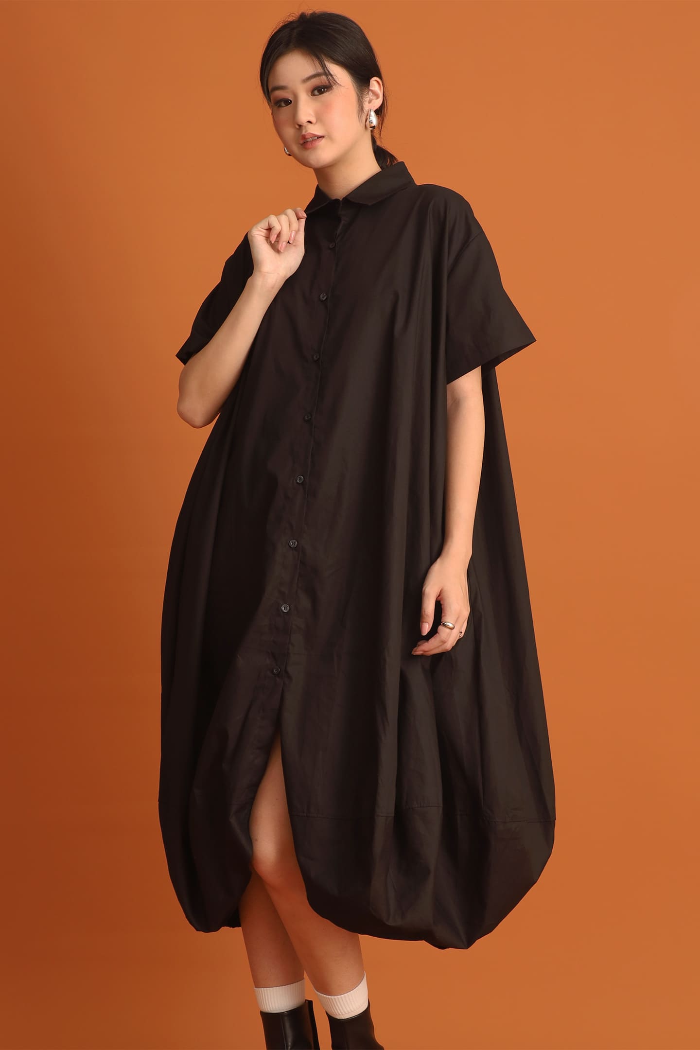 CHOSEN - Chang Bubble Shirt Dress in Black