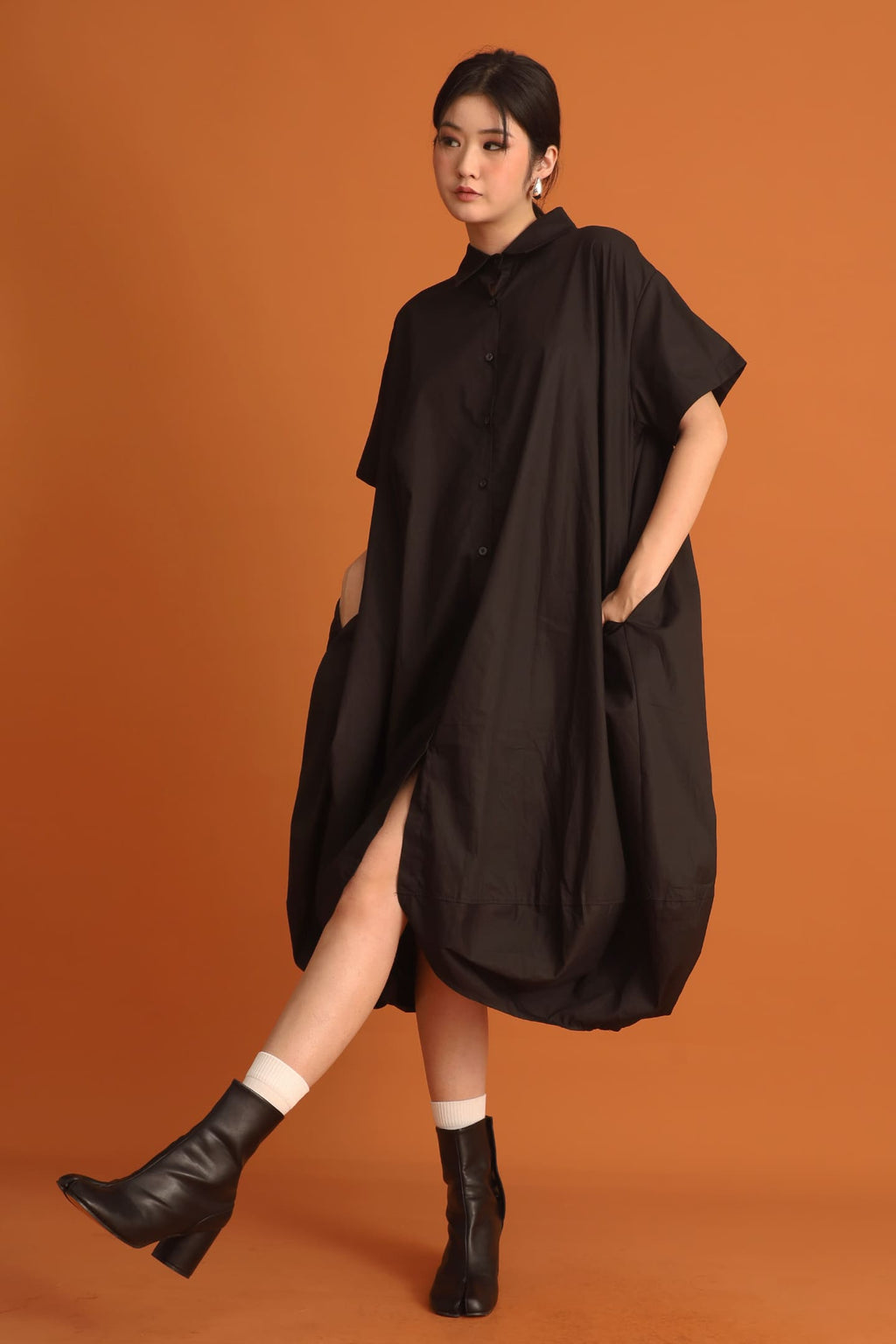 CHOSEN - Chang Bubble Shirt Dress in Black