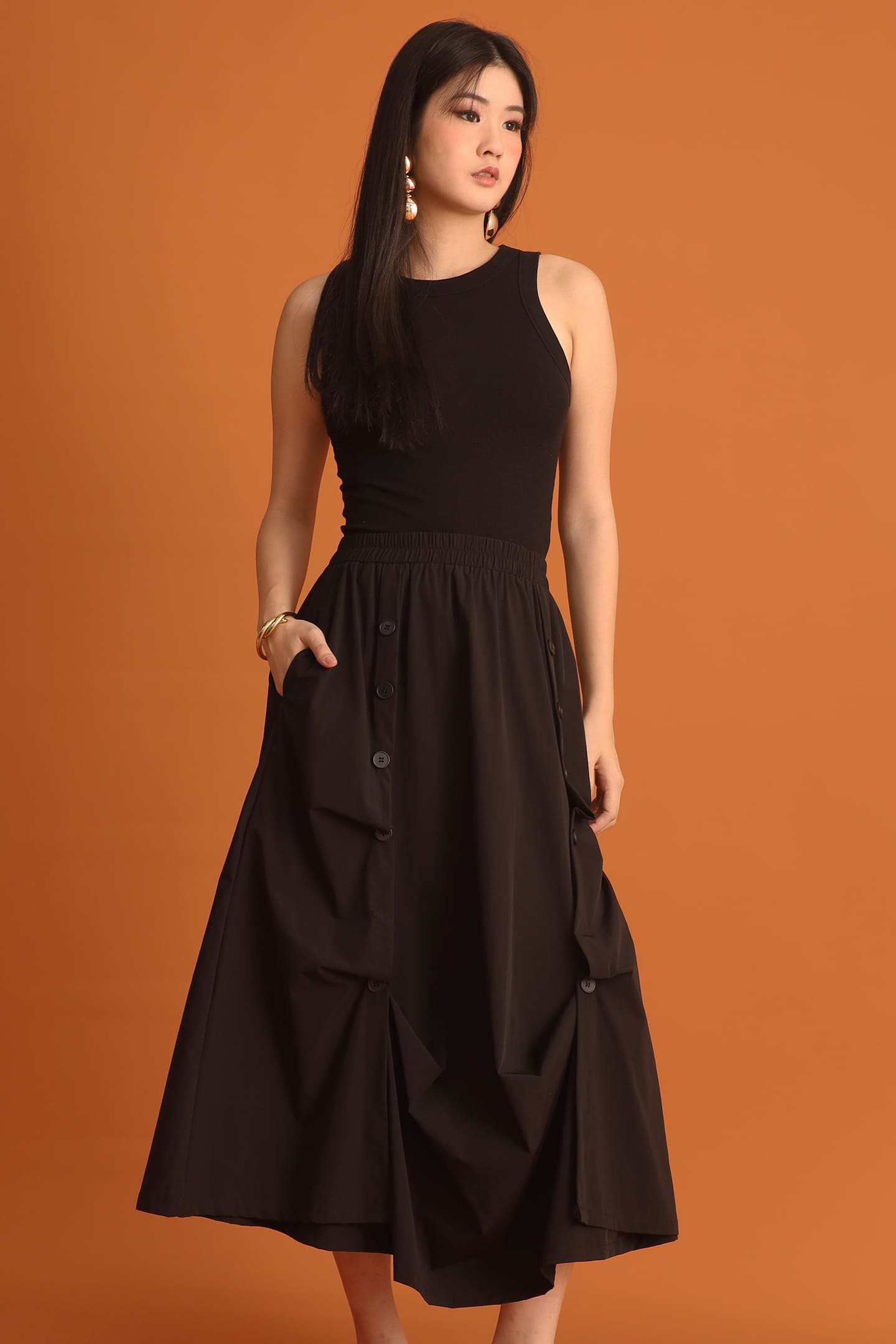 CHOSEN - Wook Buttoned Skirt in Black