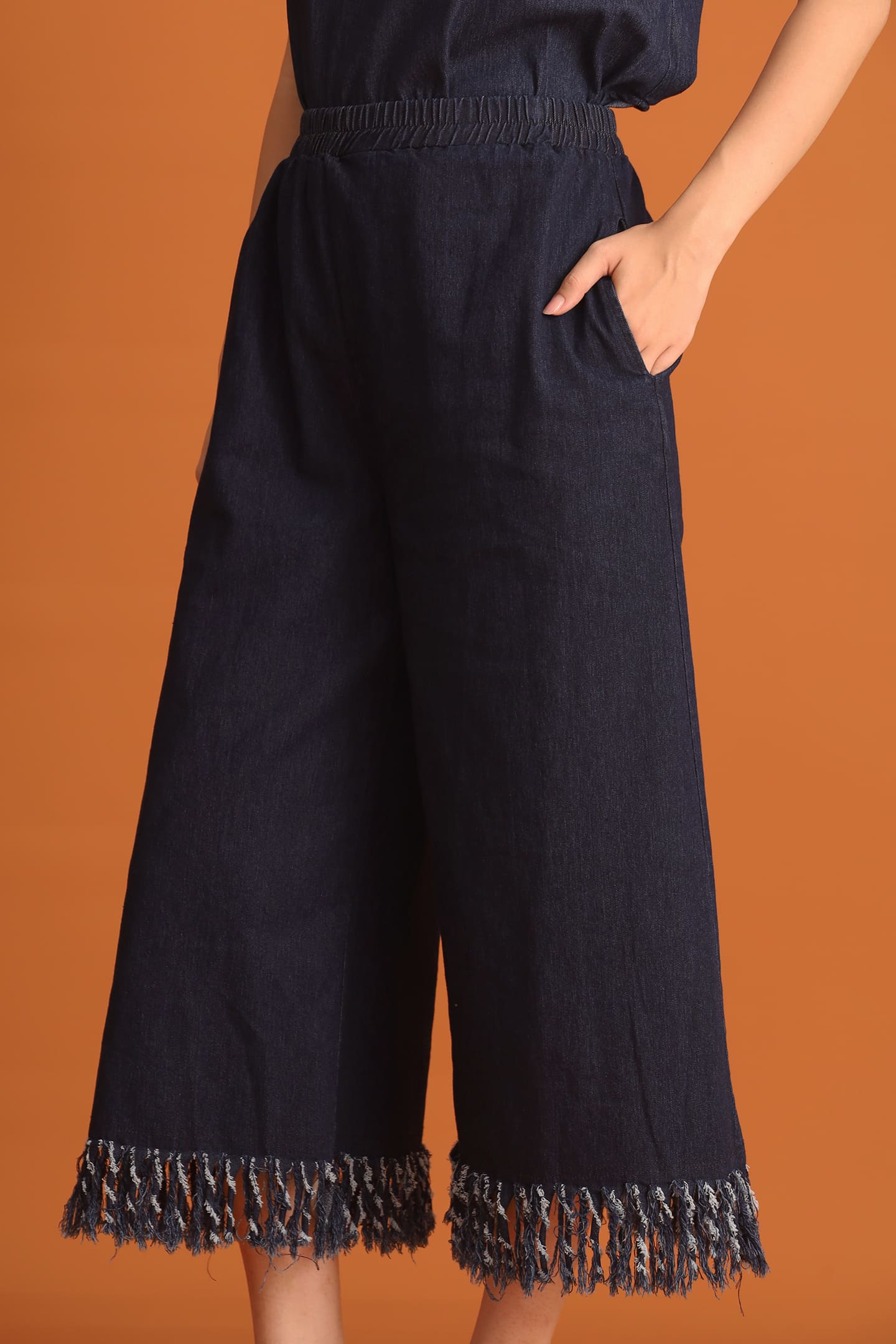 CHOSEN - Junseo Fringe Pants in Denim