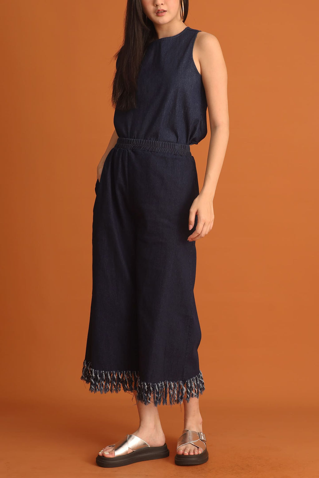 CHOSEN - Junseo Fringe Pants in Denim