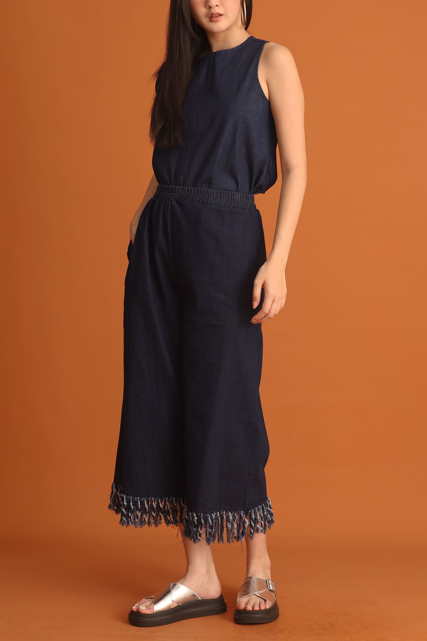 CHOSEN - Junseo Fringe Pants in Denim