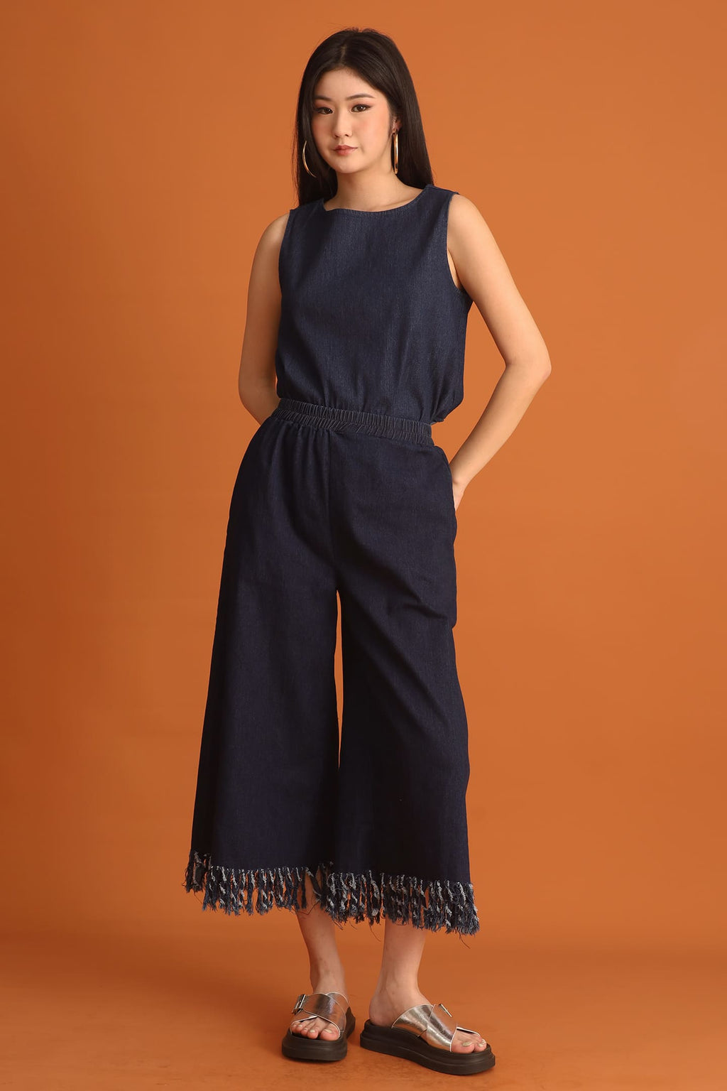 CHOSEN - Junseo Fringe Pants in Denim