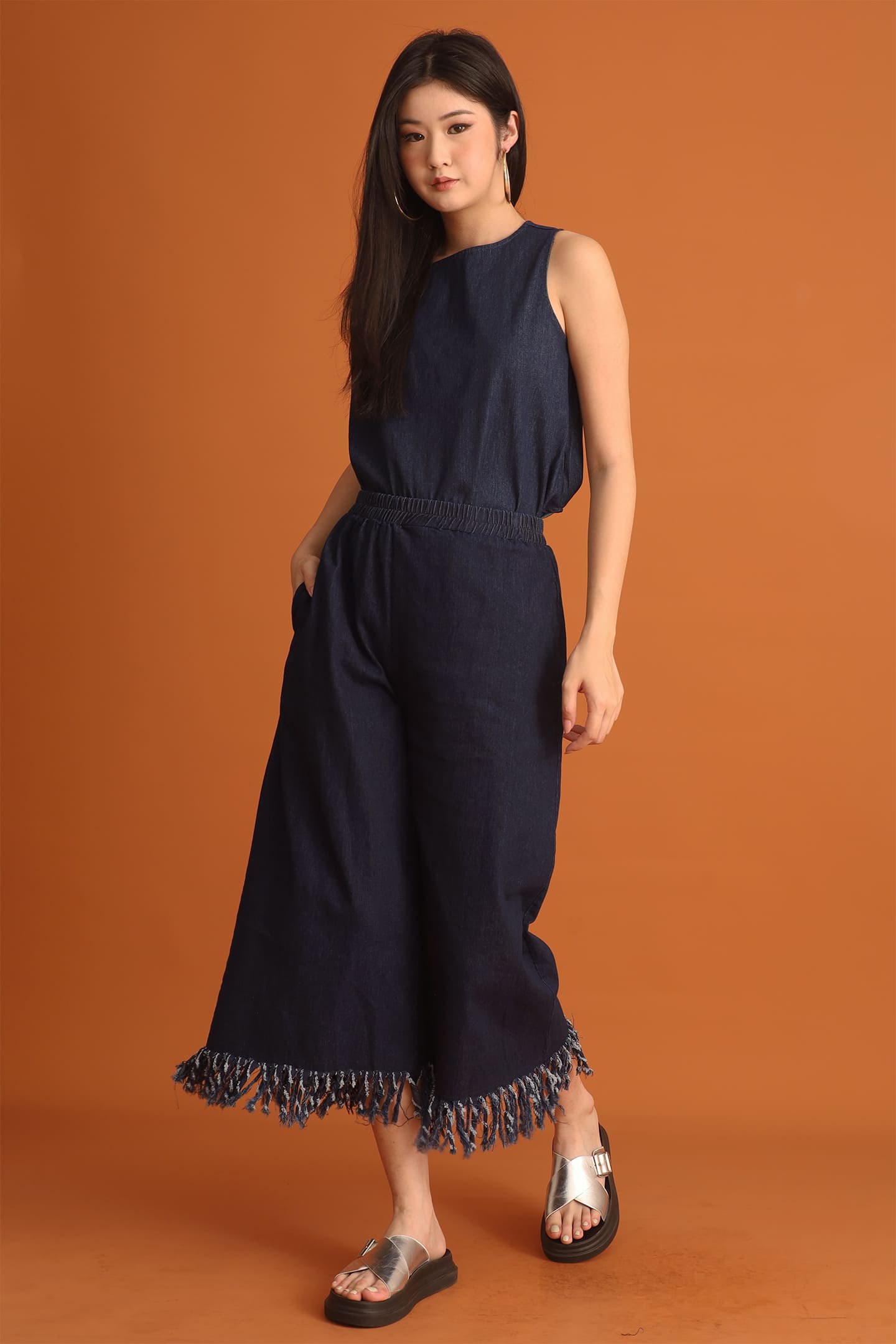 CHOSEN - Junseo Fringe Pants in Denim