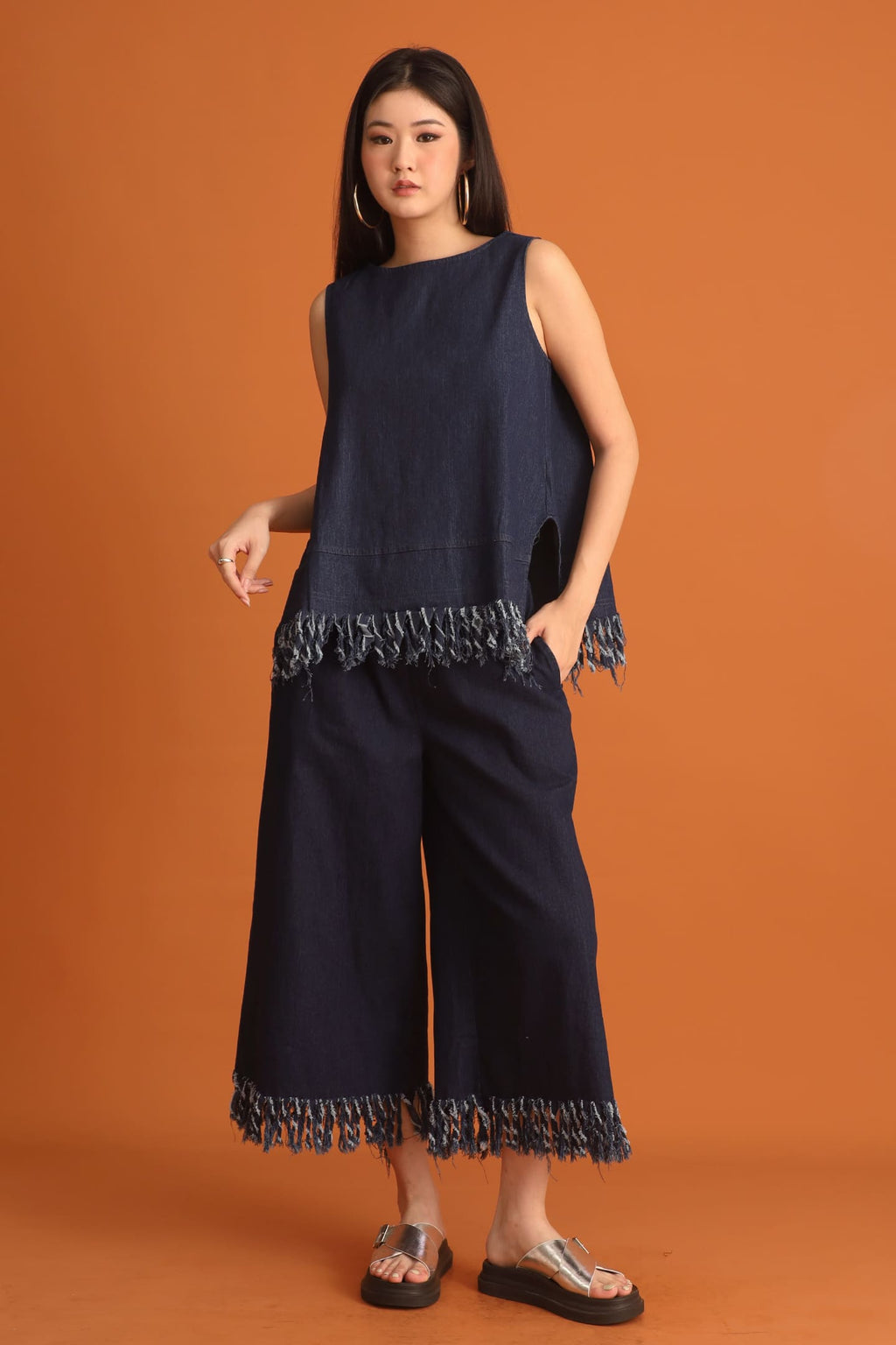CHOSEN - Junseo Fringe Pants in Denim