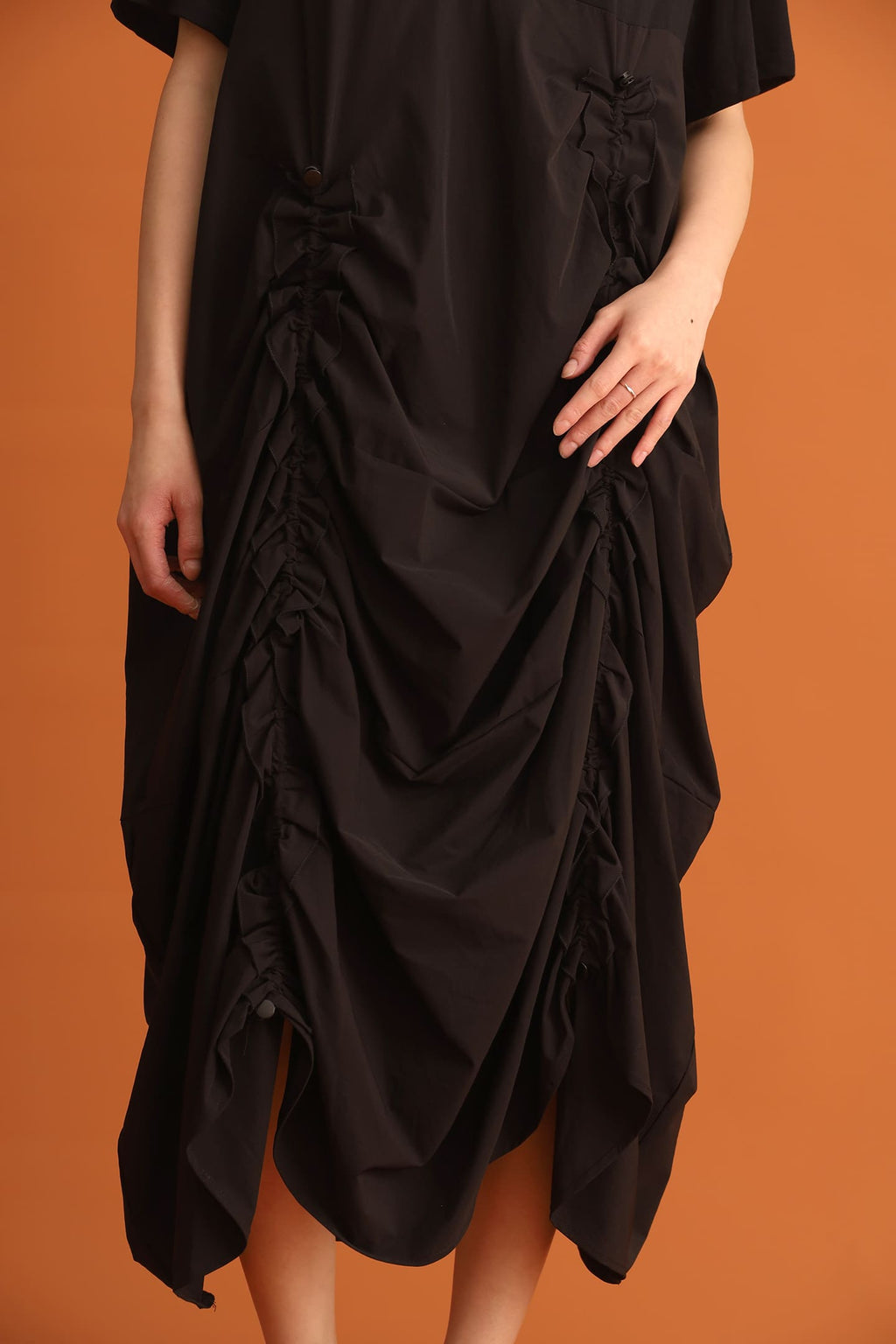 CHOSEN - Jiwon Ruched Drawstring Dress in Black