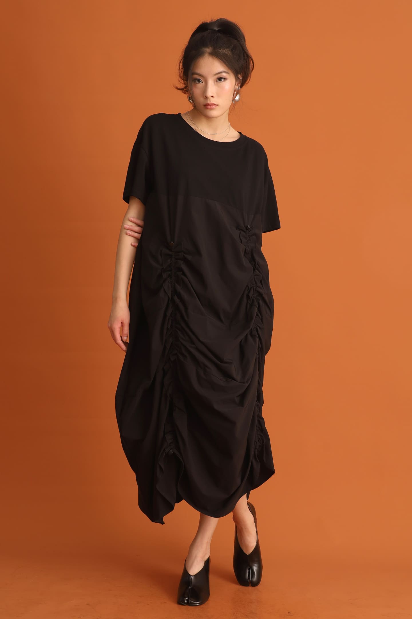 CHOSEN - Jiwon Ruched Drawstring Dress in Black