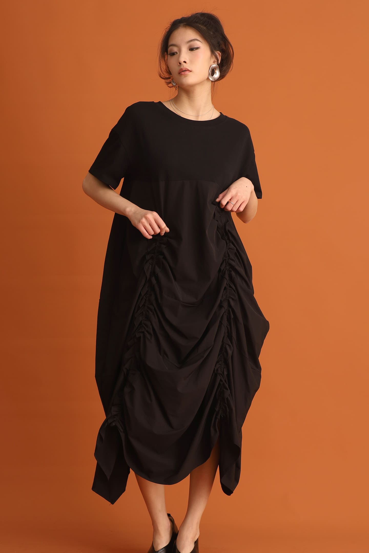 CHOSEN - Jiwon Ruched Drawstring Dress in Black