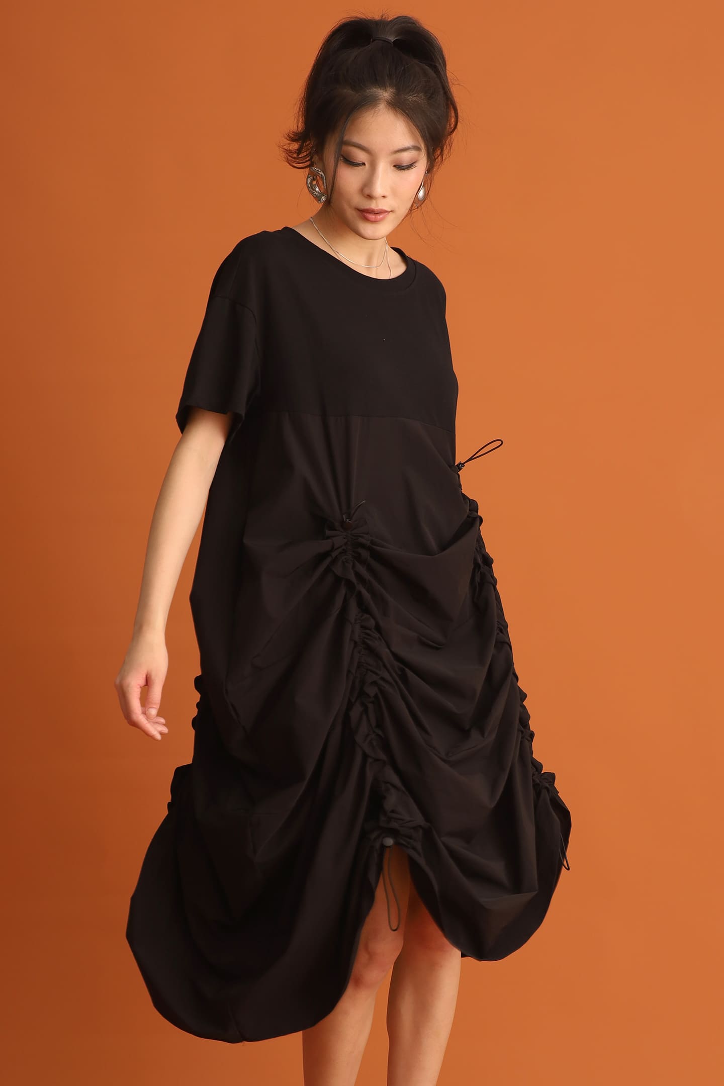 CHOSEN - Jiwon Ruched Drawstring Dress in Black