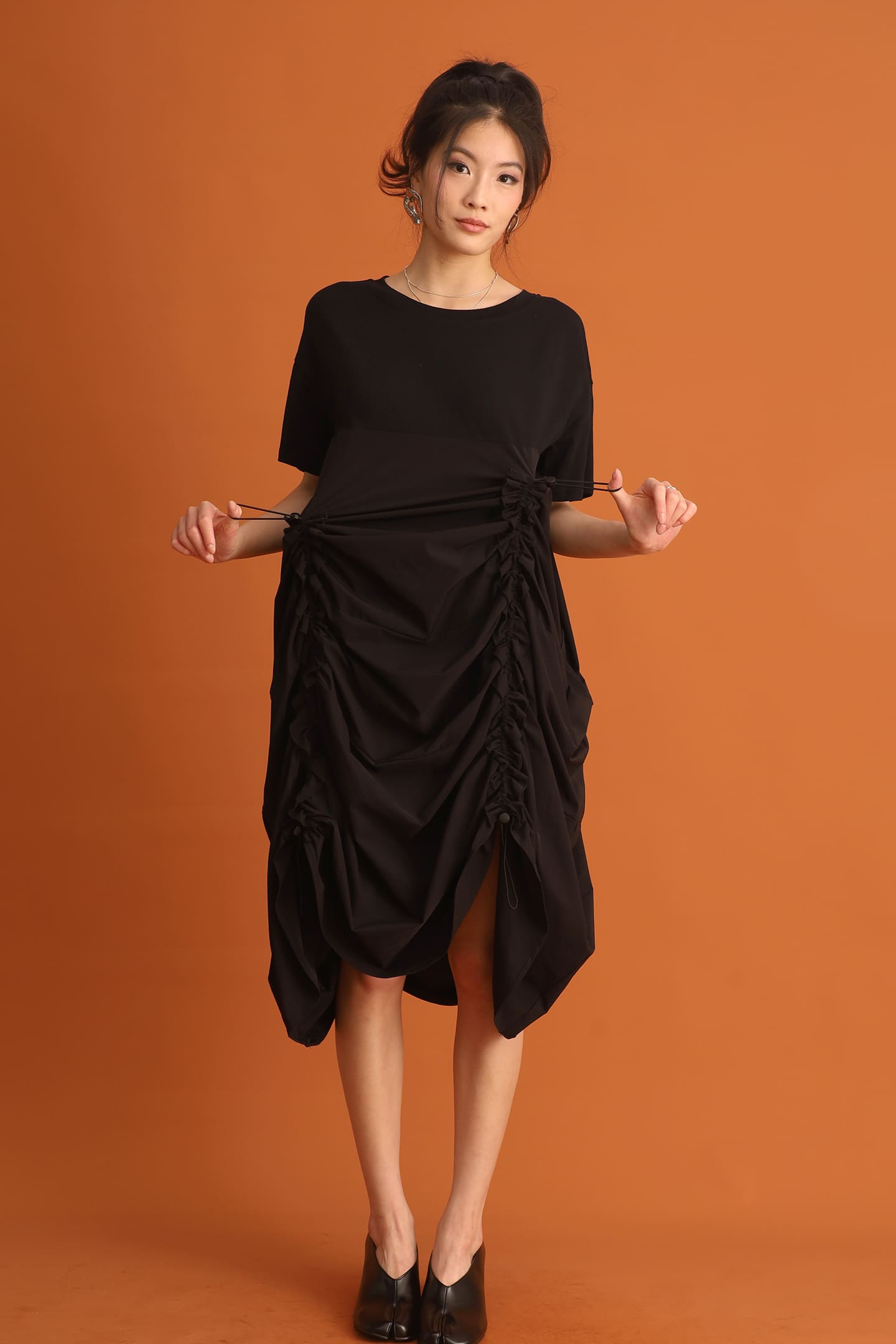 CHOSEN - Jiwon Ruched Drawstring Dress in Black
