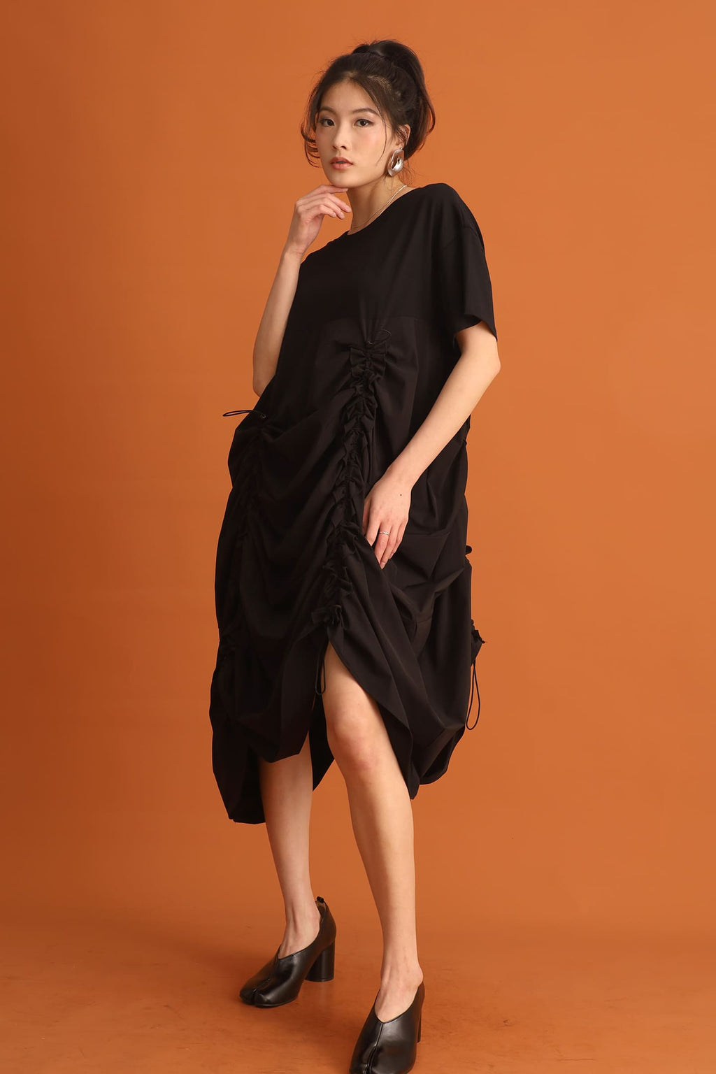 CHOSEN - Jiwon Ruched Drawstring Dress in Black