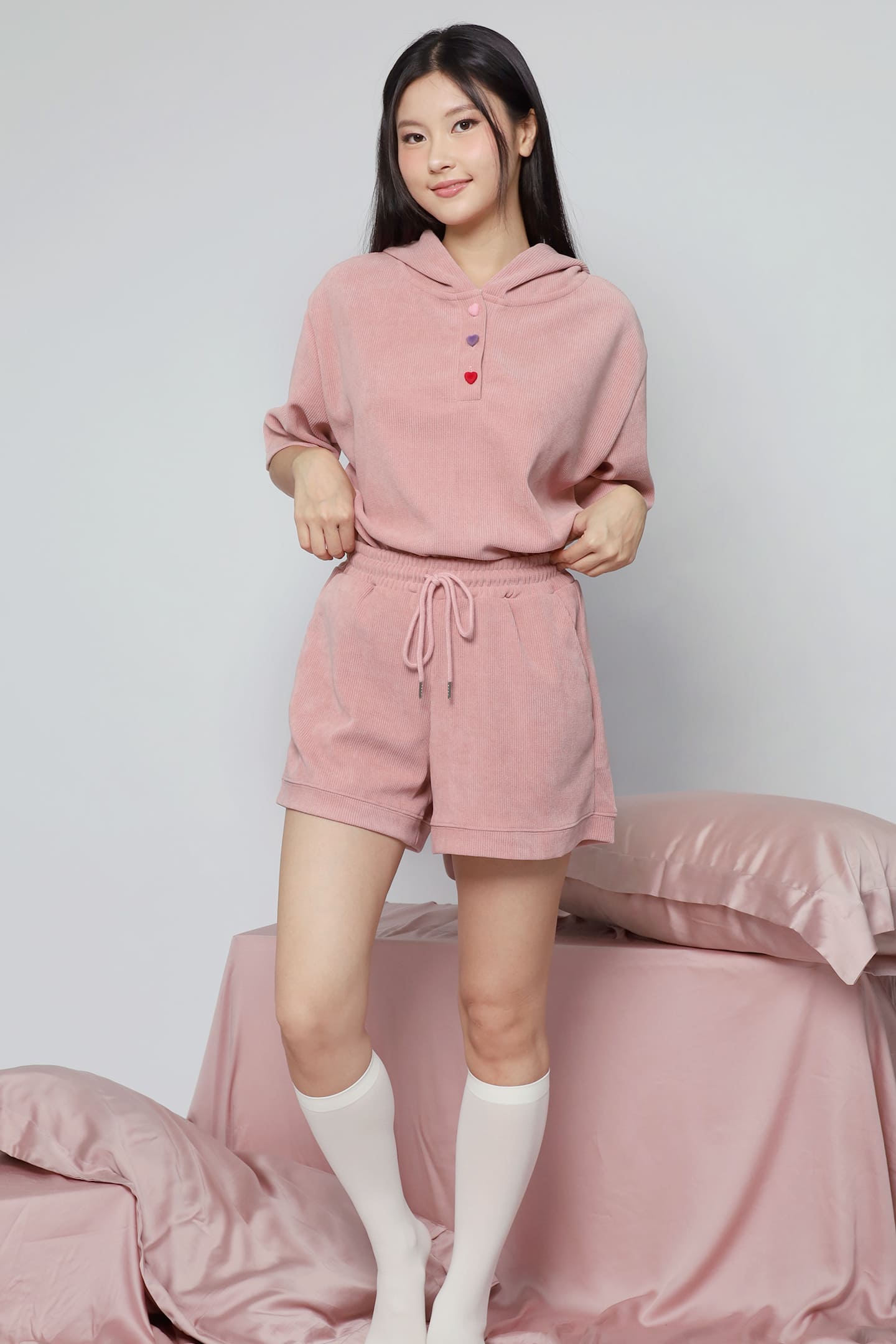 JOY - Lover Girl 2 in 1 Hoodie Top and Shorts Set in Pink