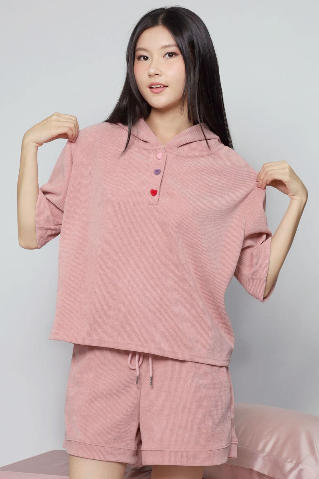 JOY - Lover Girl 2 in 1 Hoodie Top and Shorts Set in Pink