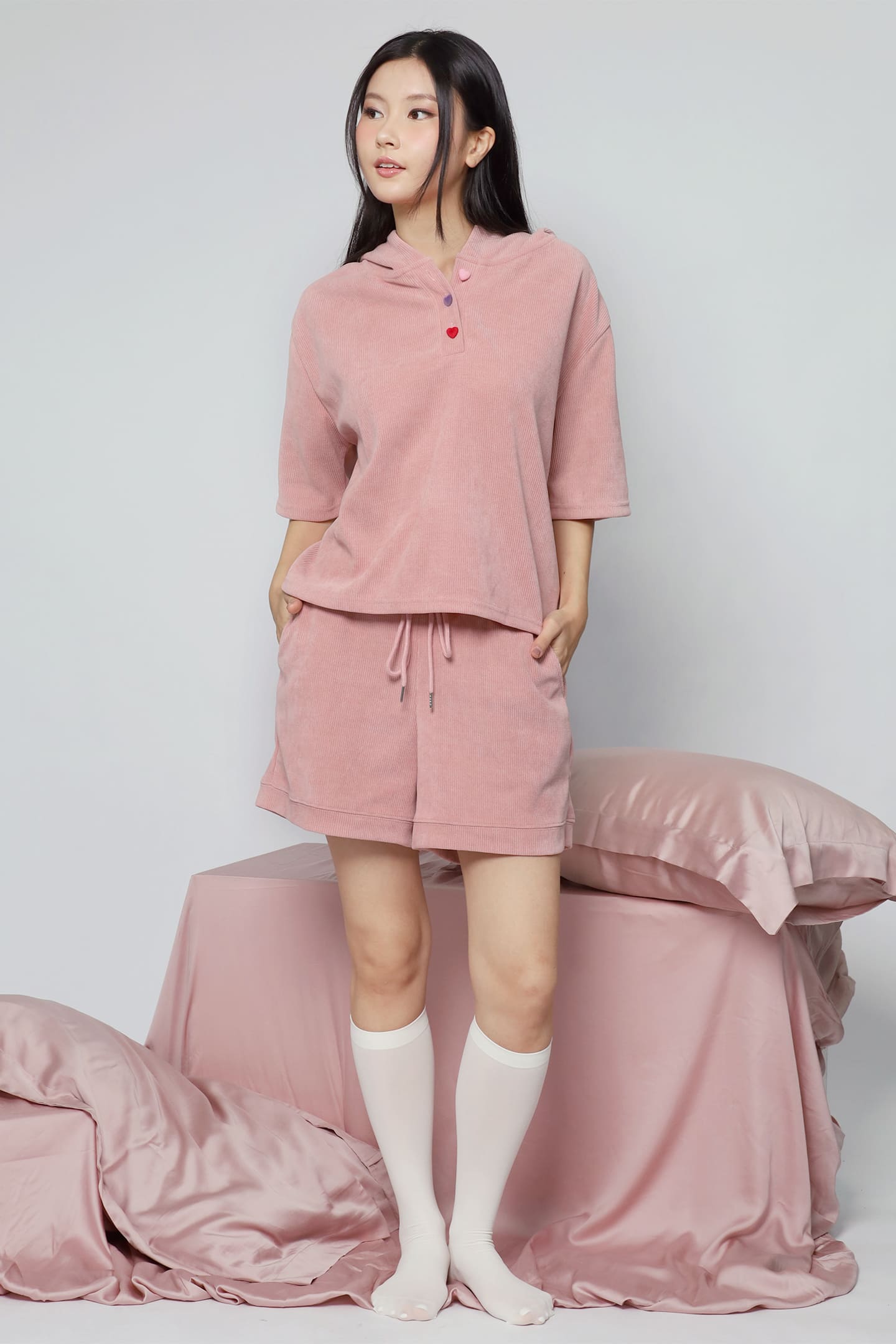 JOY - Lover Girl 2 in 1 Hoodie Top and Shorts Set in Pink