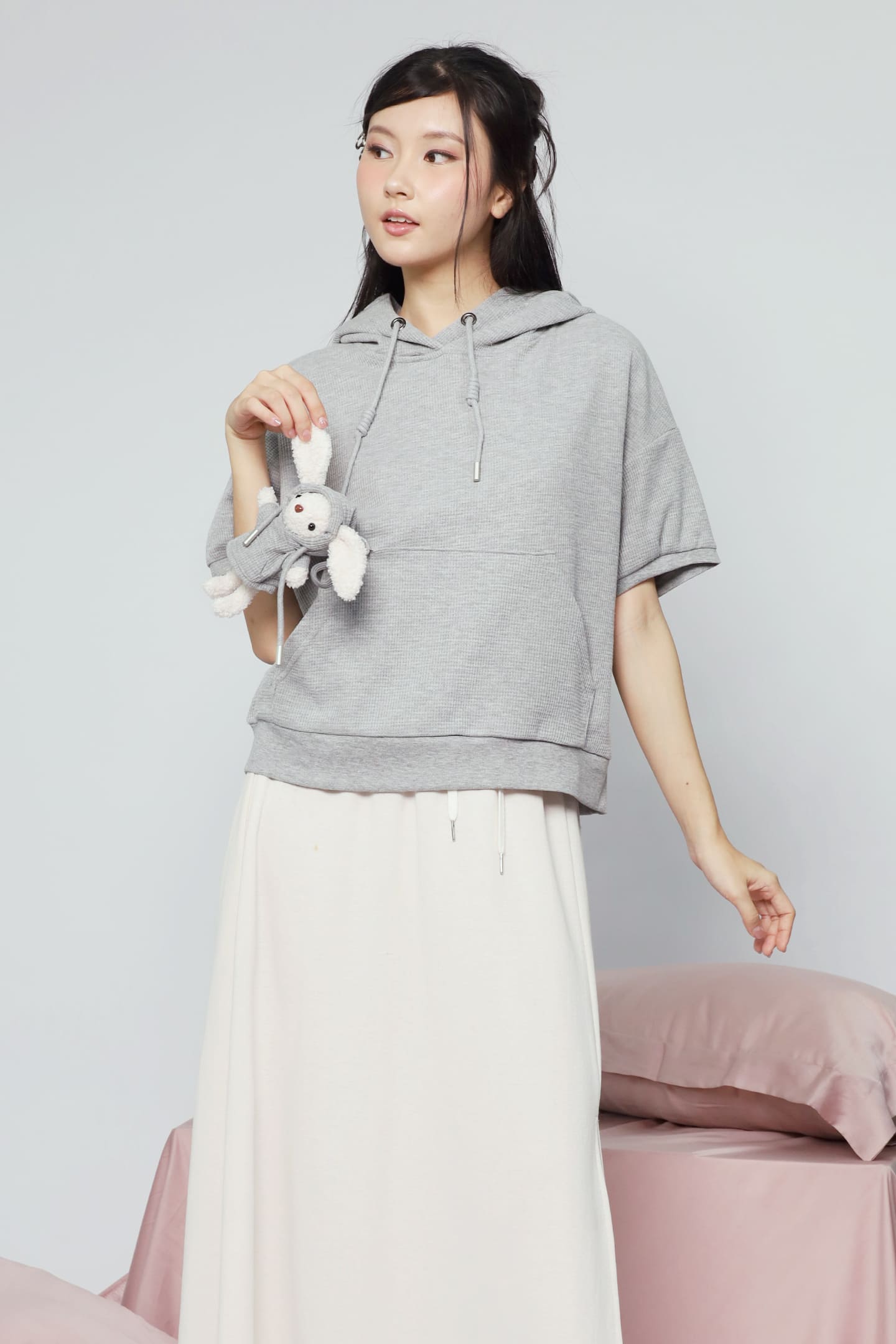JOY - Rabibi Bunny Hoodie Top in Grey