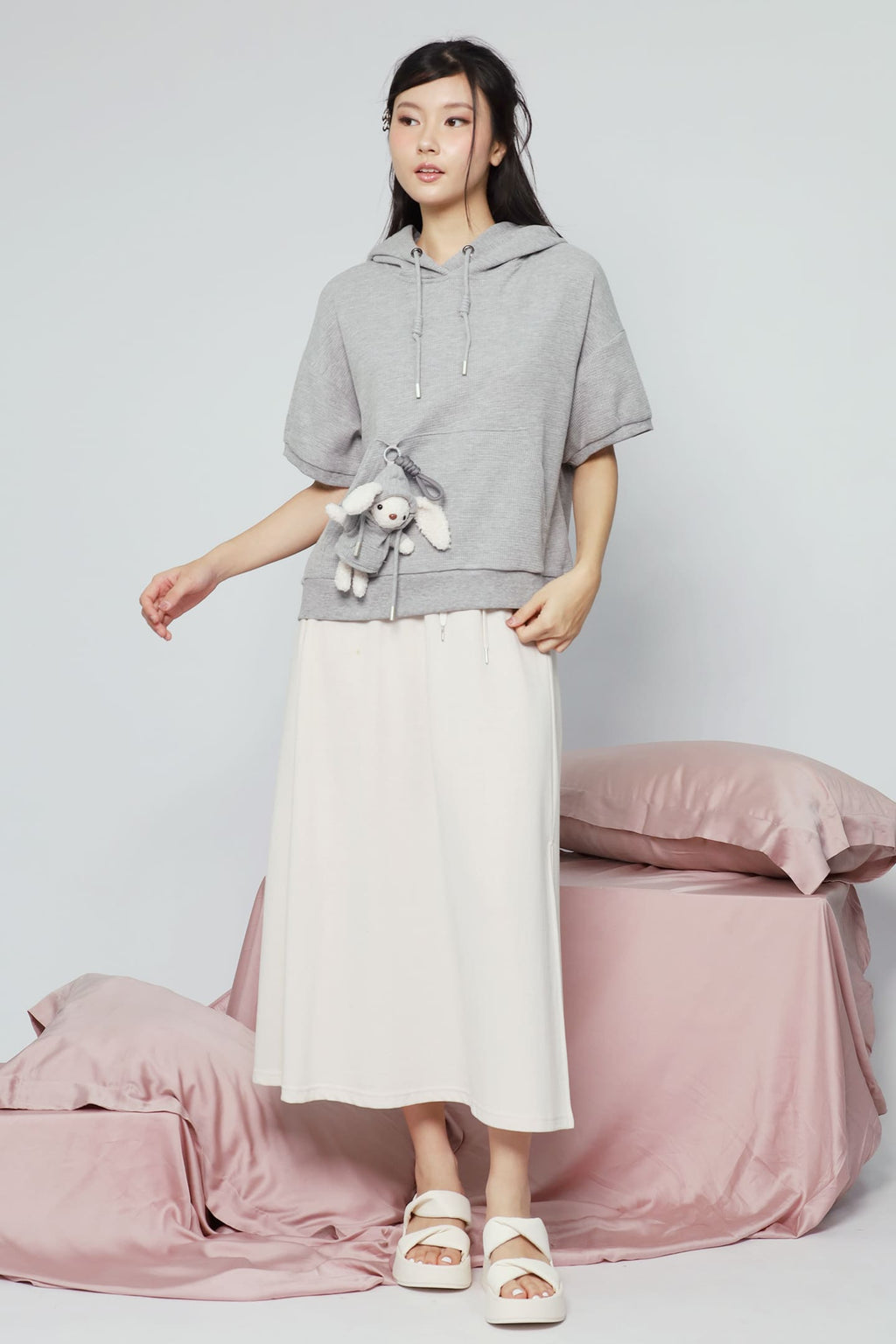 JOY - Rabibi Bunny Hoodie Top in Grey