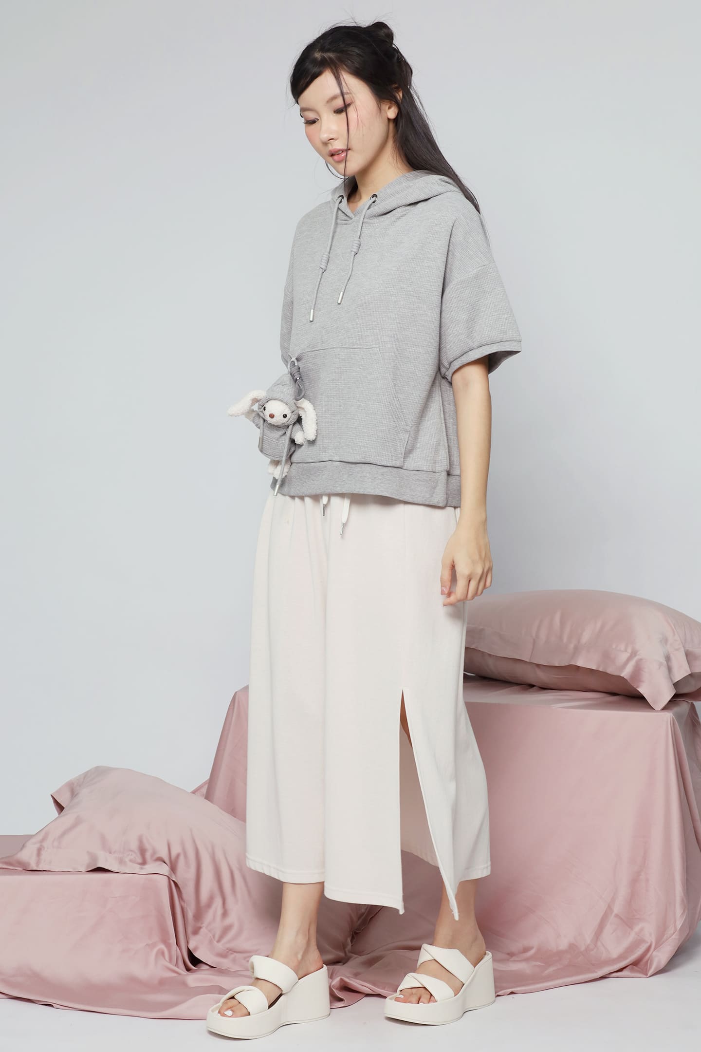 JOY - Rabibi Bunny Hoodie Top in Grey