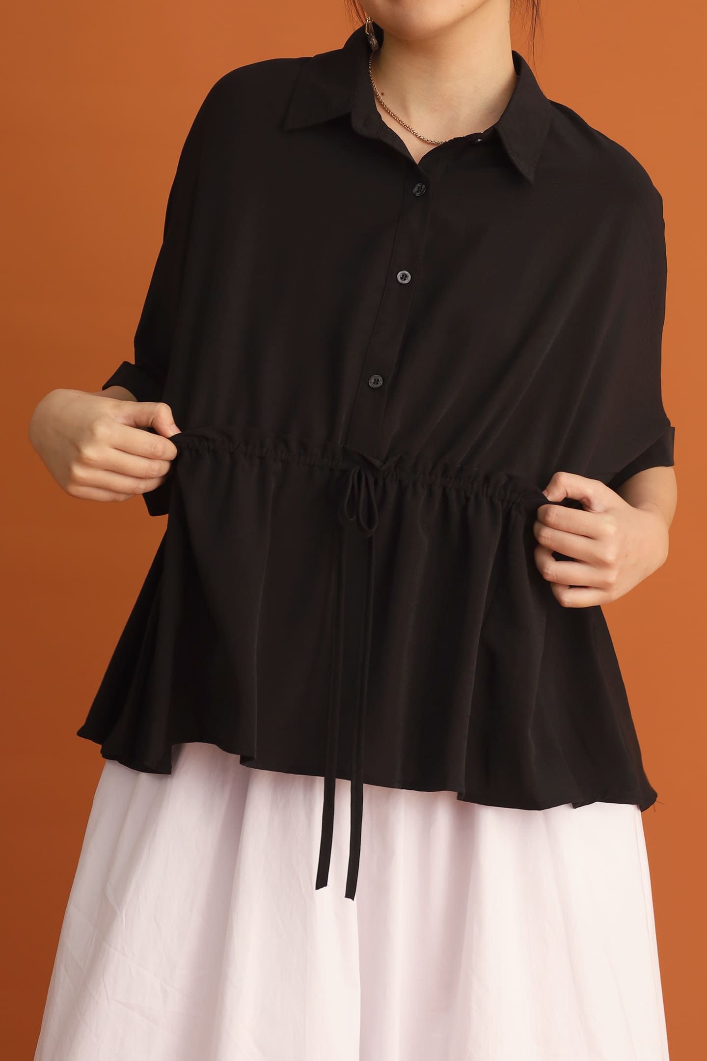 CHOSEN - Cath Drawstring Top in Black
