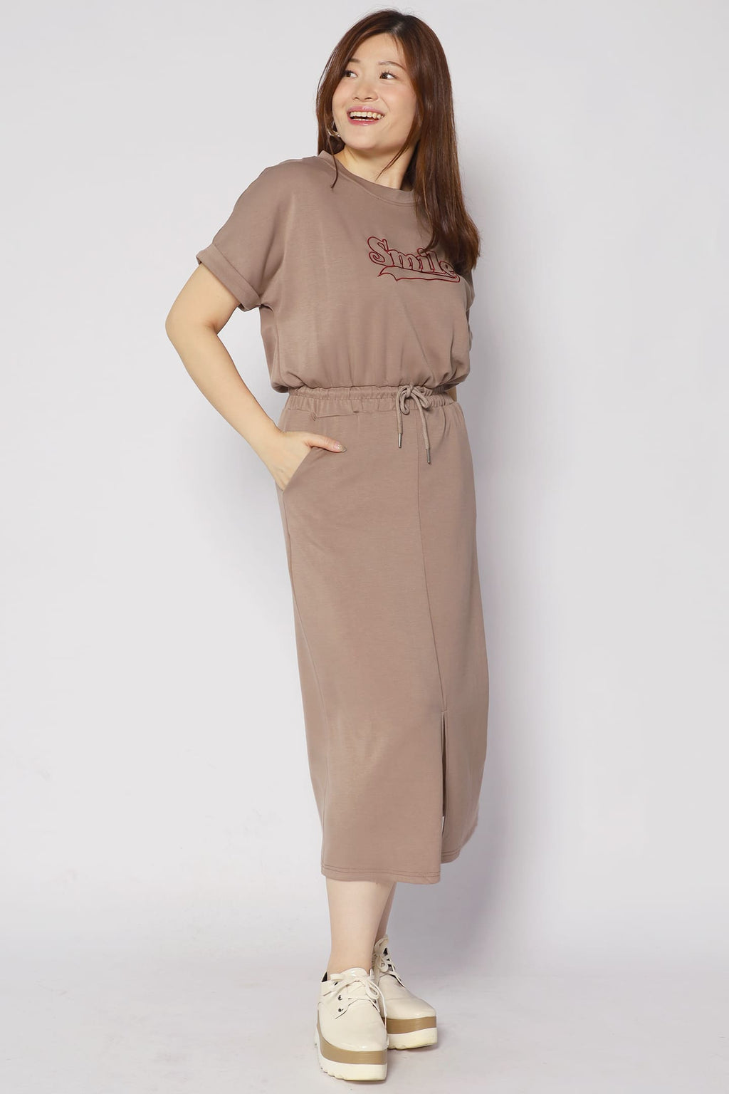 Smiling at You Dress in Khaki Brown