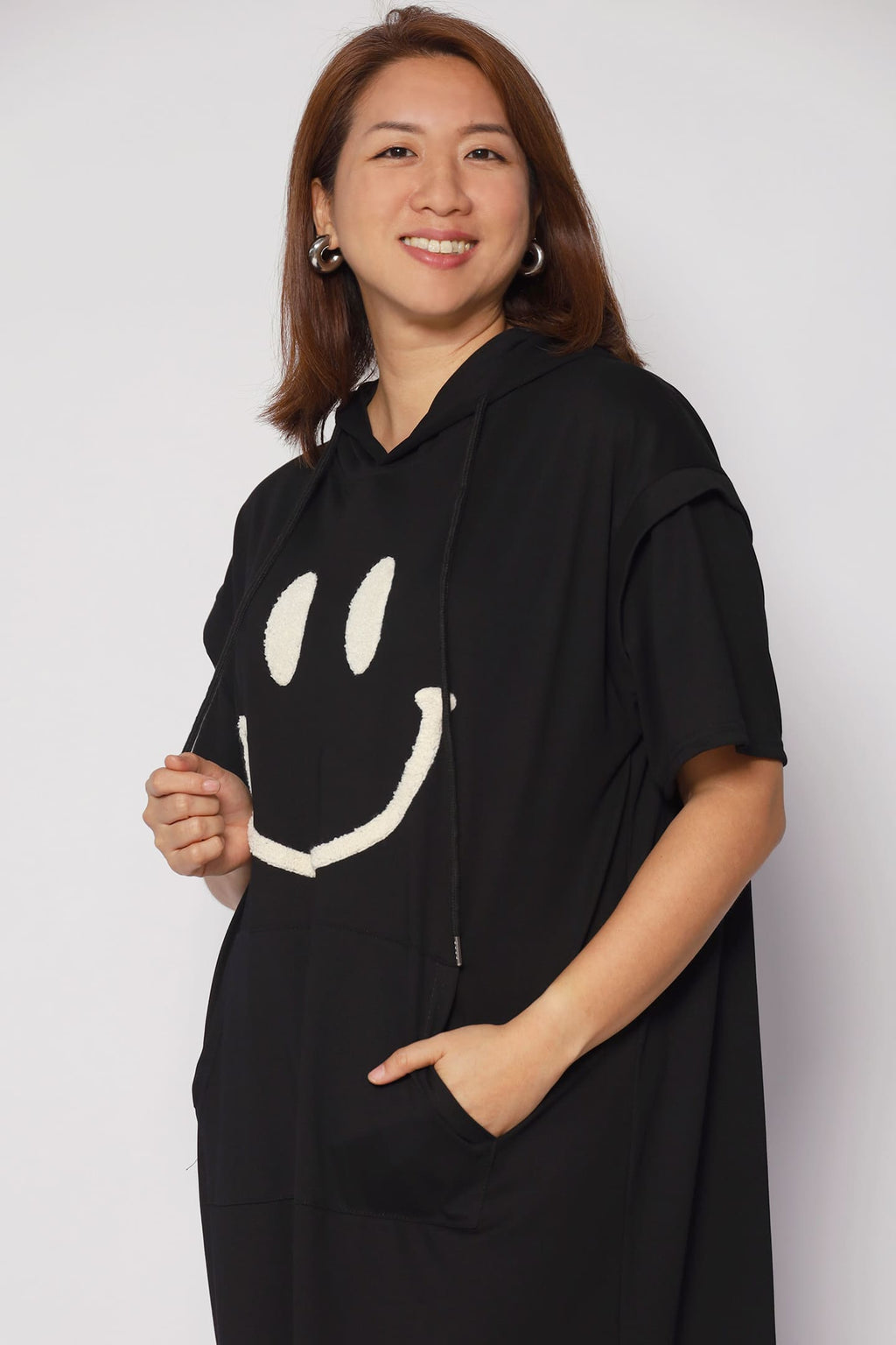 Smile For Me Hoodie Dress in Black