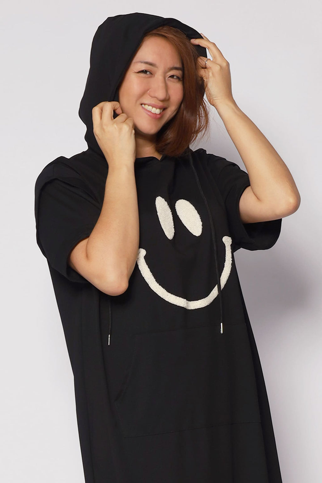 Smile For Me Hoodie Dress in Black