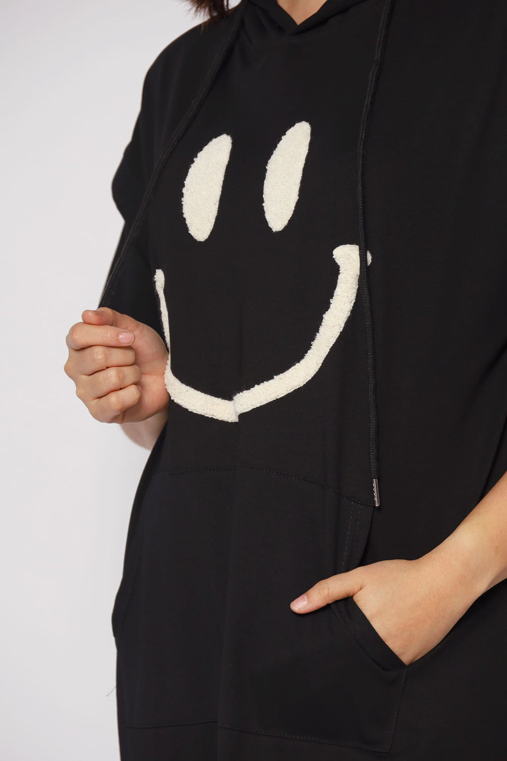 Smile For Me Hoodie Dress in Black