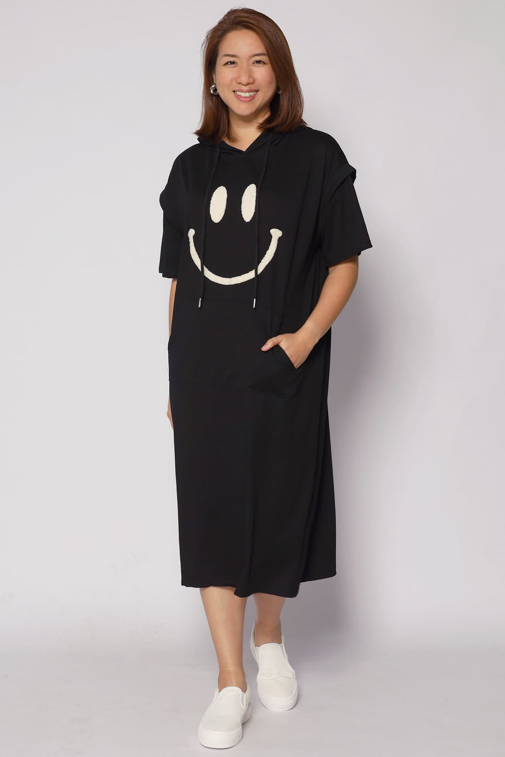 Smile For Me Hoodie Dress in Black